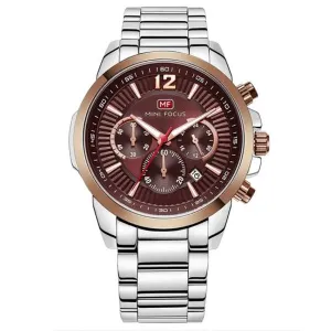 Mini Focus Silver Stainless Steel Red Dial Chronograph Quartz Watch for Gents - MF0133G-02