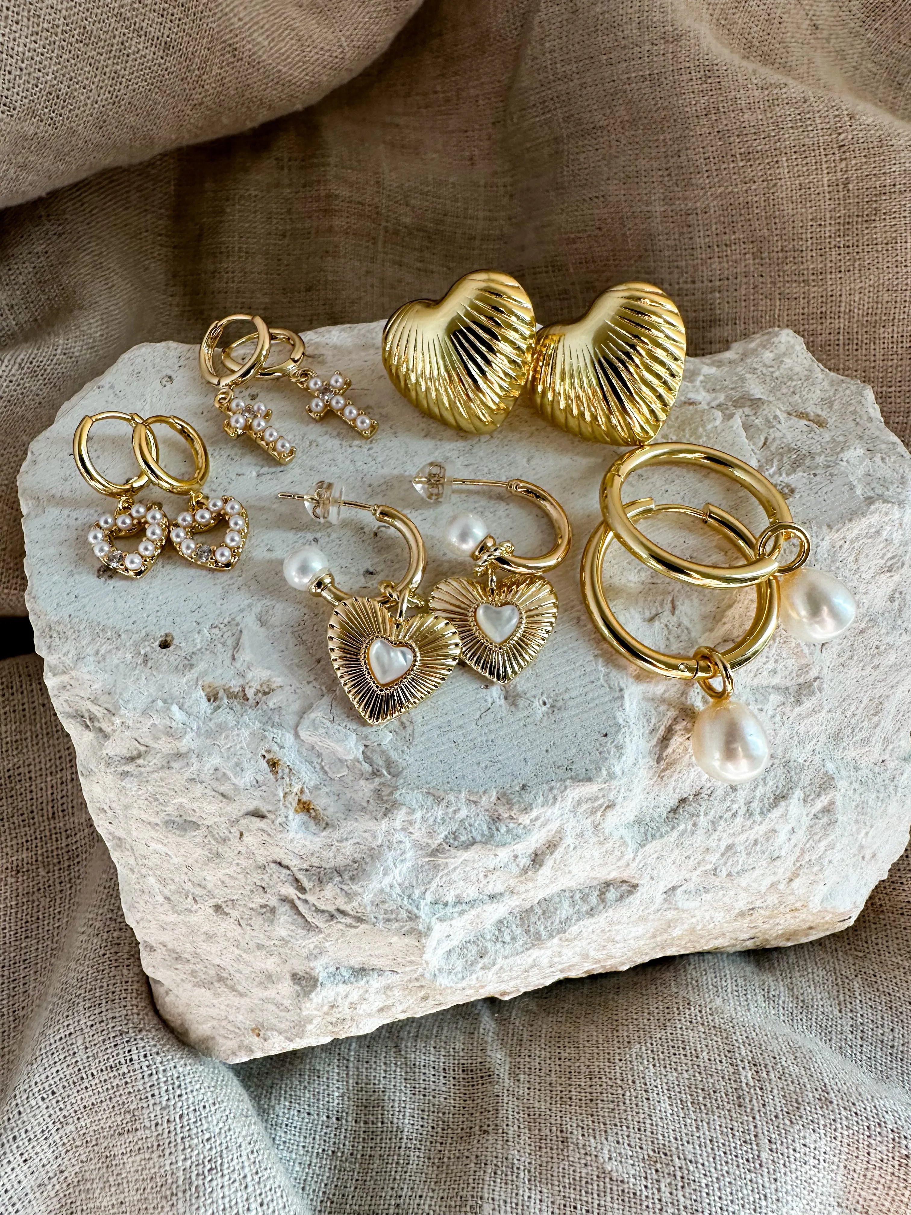 Mini Pearl Cross Hoops