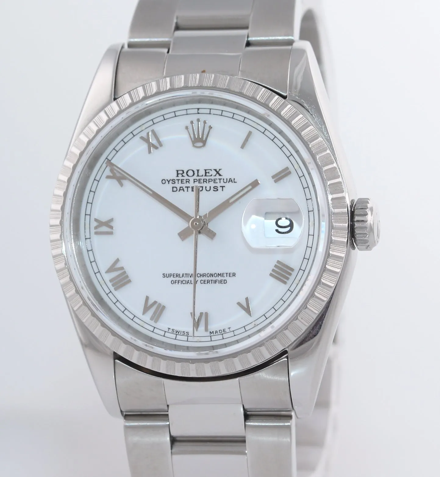 MINT Rolex DateJust 36mm 16220 Steel White Roman Date 36mm Oyster Watch