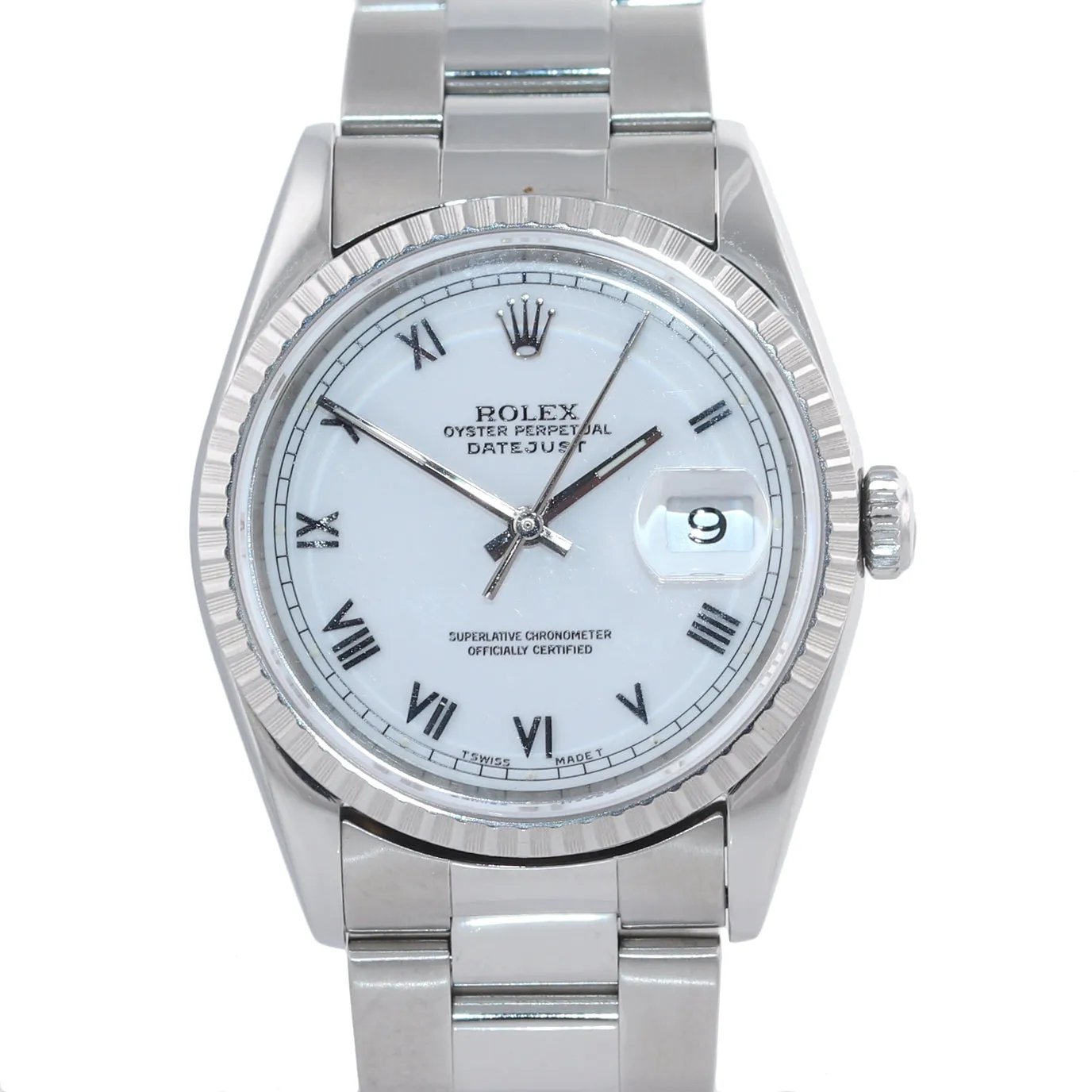 MINT Rolex DateJust 36mm 16220 Steel White Roman Date 36mm Oyster Watch