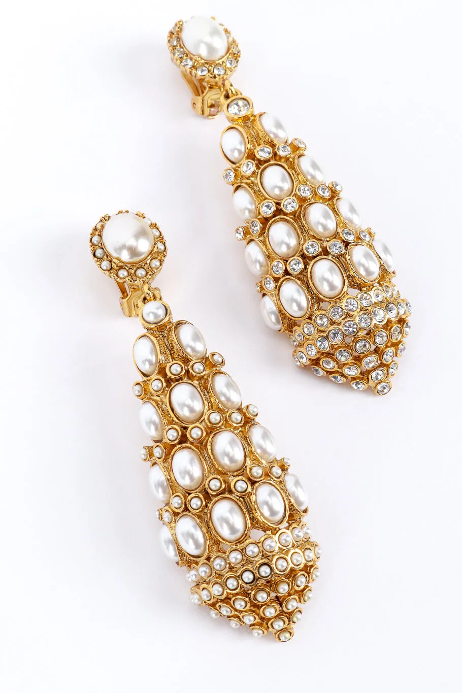 Mismatched Pearl & Rhinestone Chandelier Earrings