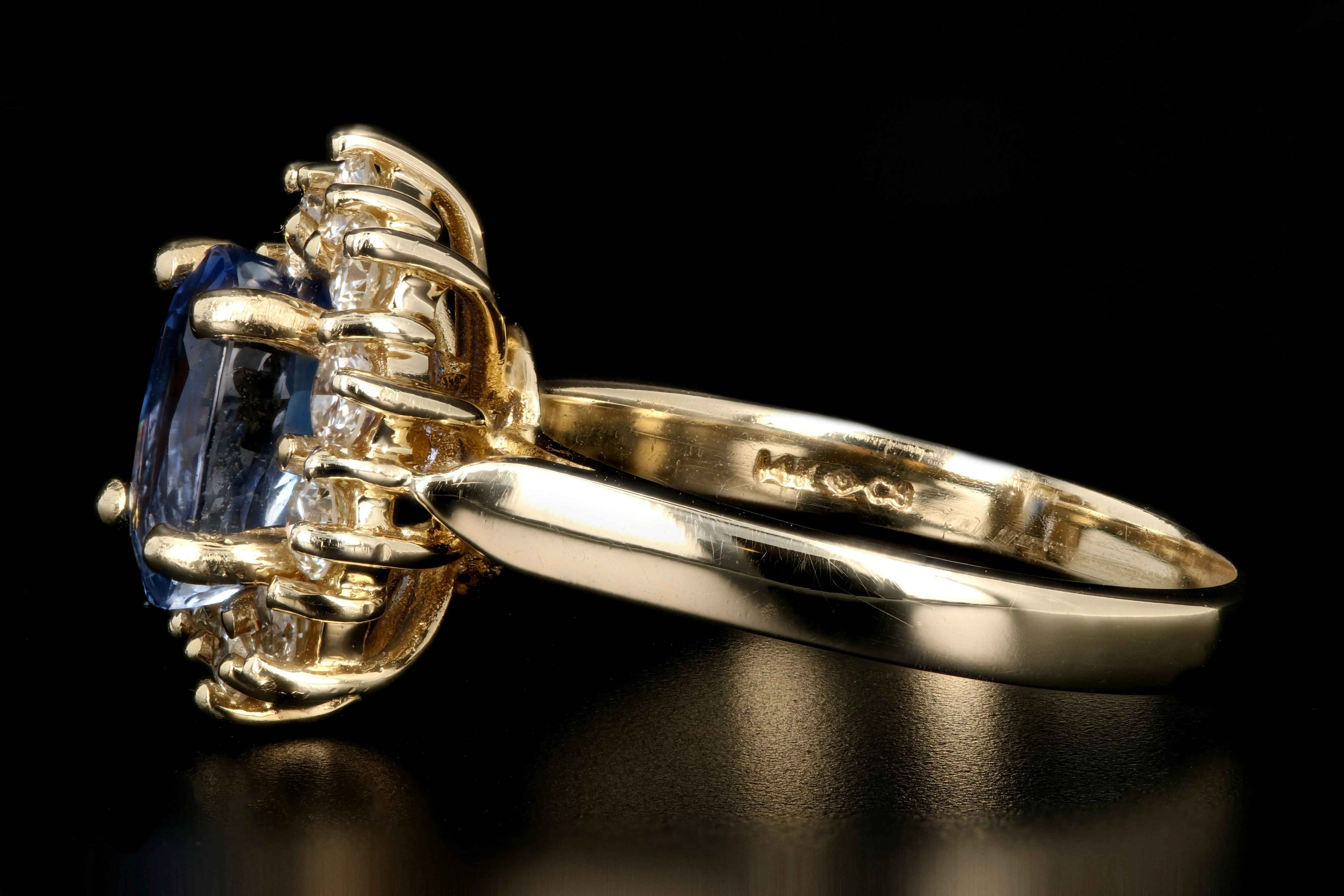 Modern 14K Yellow Gold 2.18 Natural Sapphire and Diamond Halo Ring