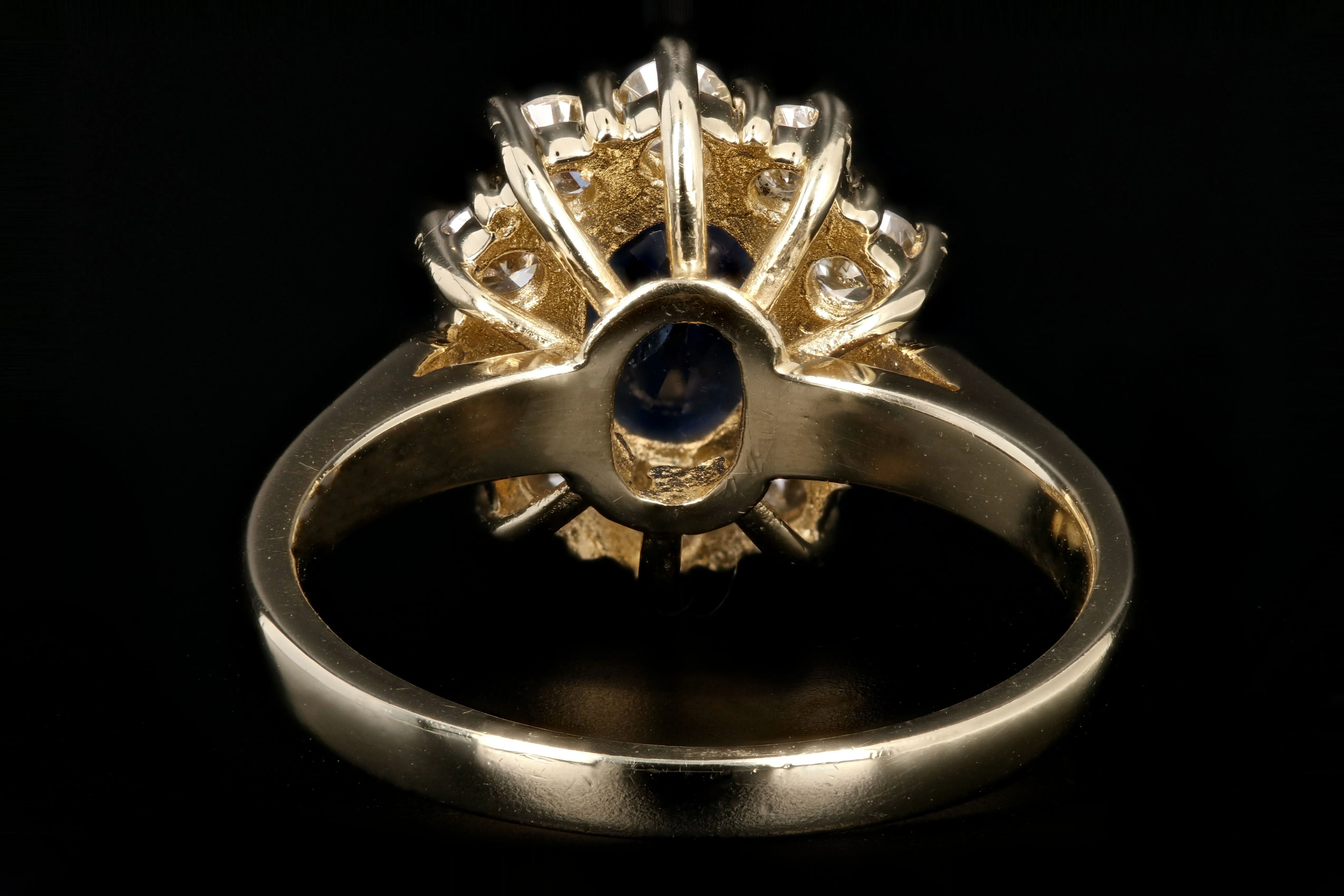 Modern 14K Yellow Gold 2.18 Natural Sapphire and Diamond Halo Ring
