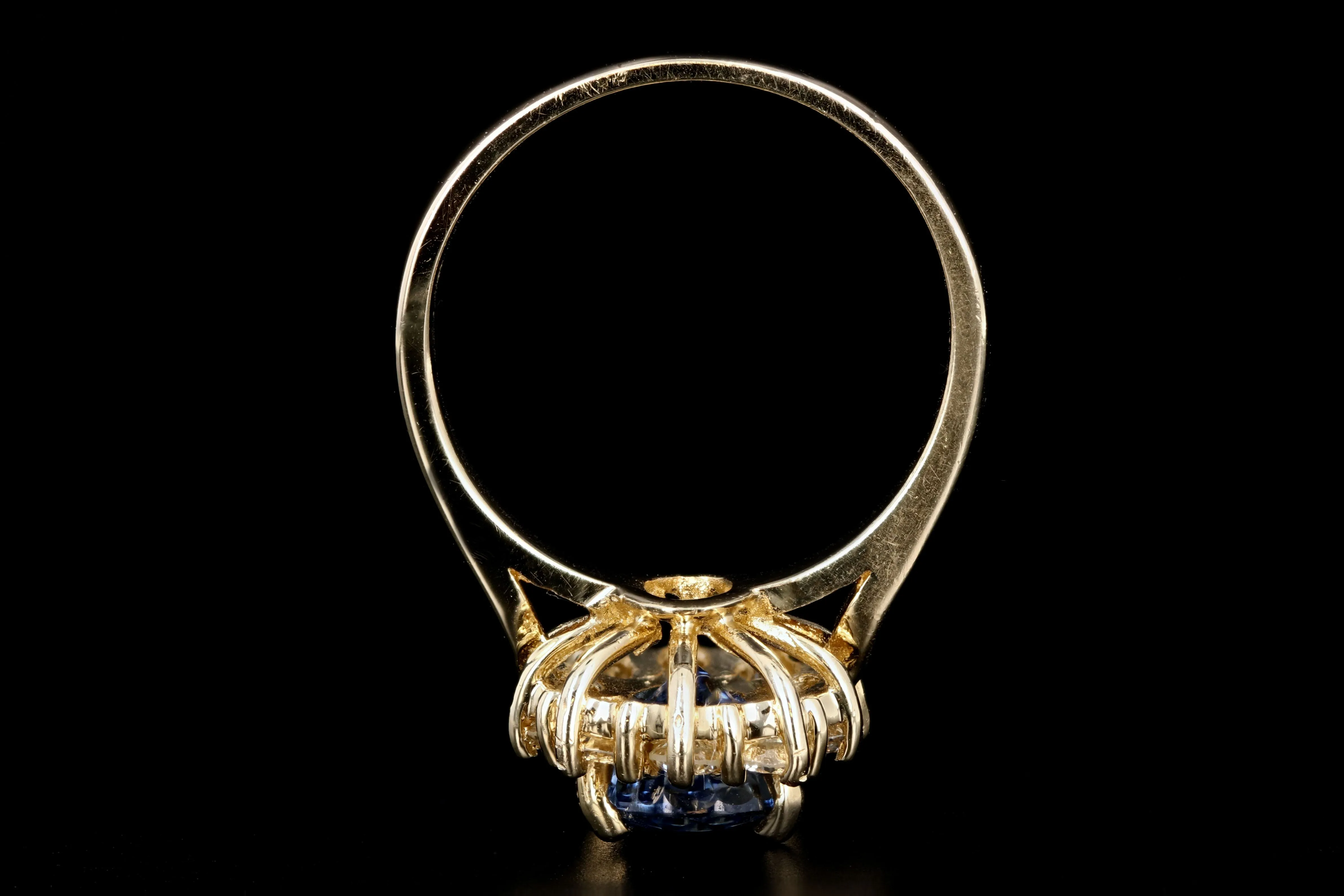 Modern 14K Yellow Gold 2.18 Natural Sapphire and Diamond Halo Ring