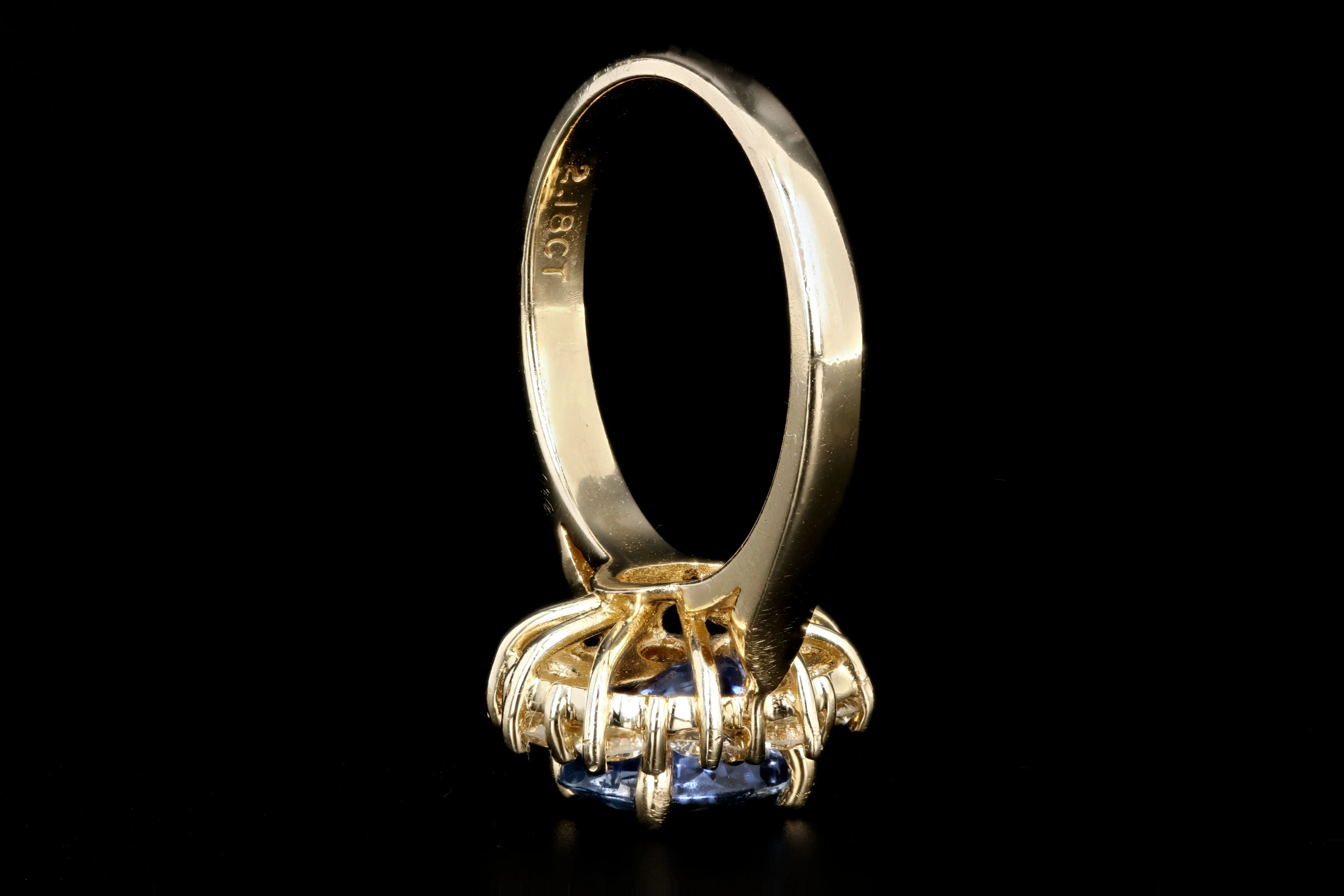 Modern 14K Yellow Gold 2.18 Natural Sapphire and Diamond Halo Ring