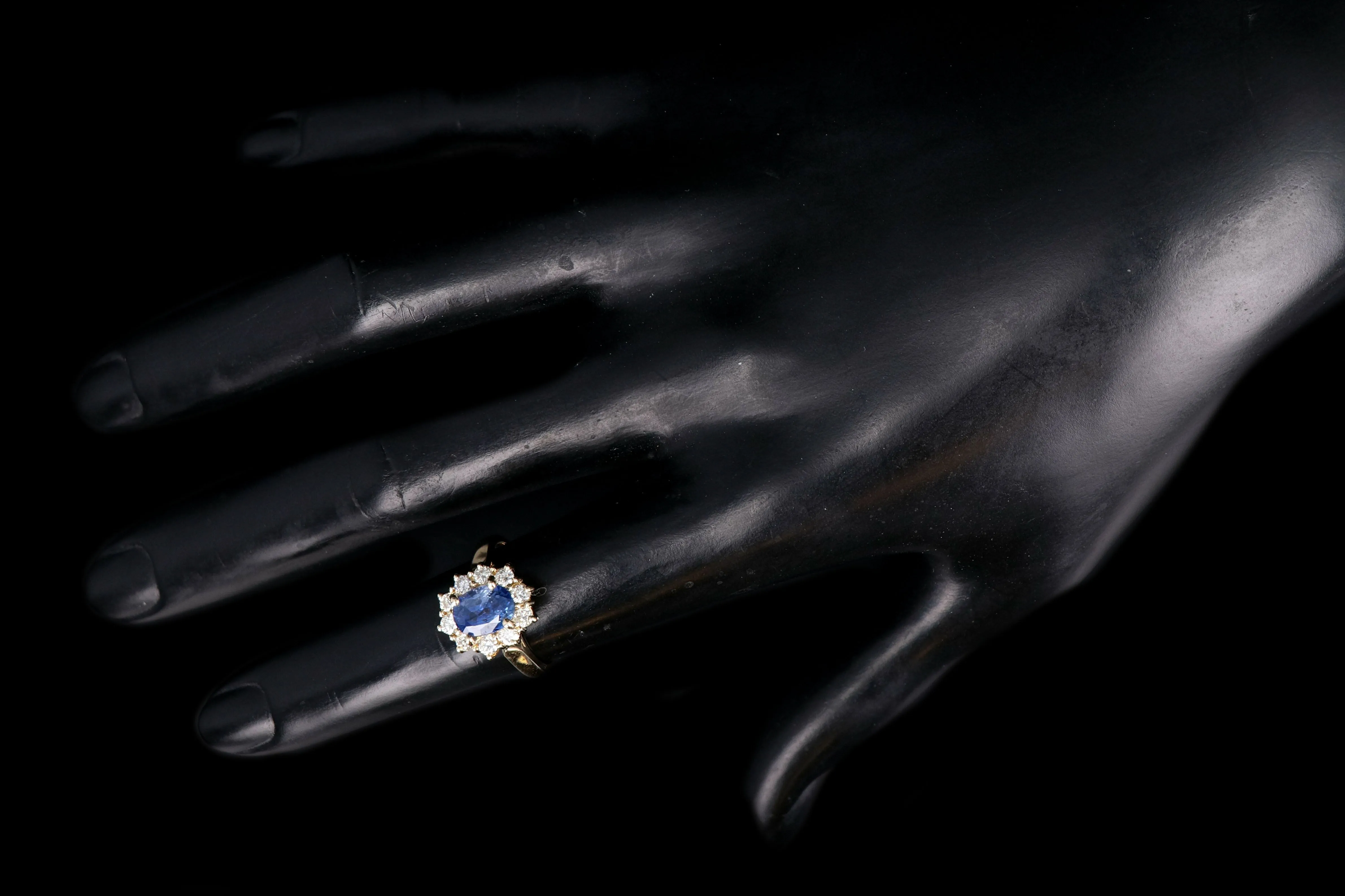 Modern 14K Yellow Gold 2.18 Natural Sapphire and Diamond Halo Ring