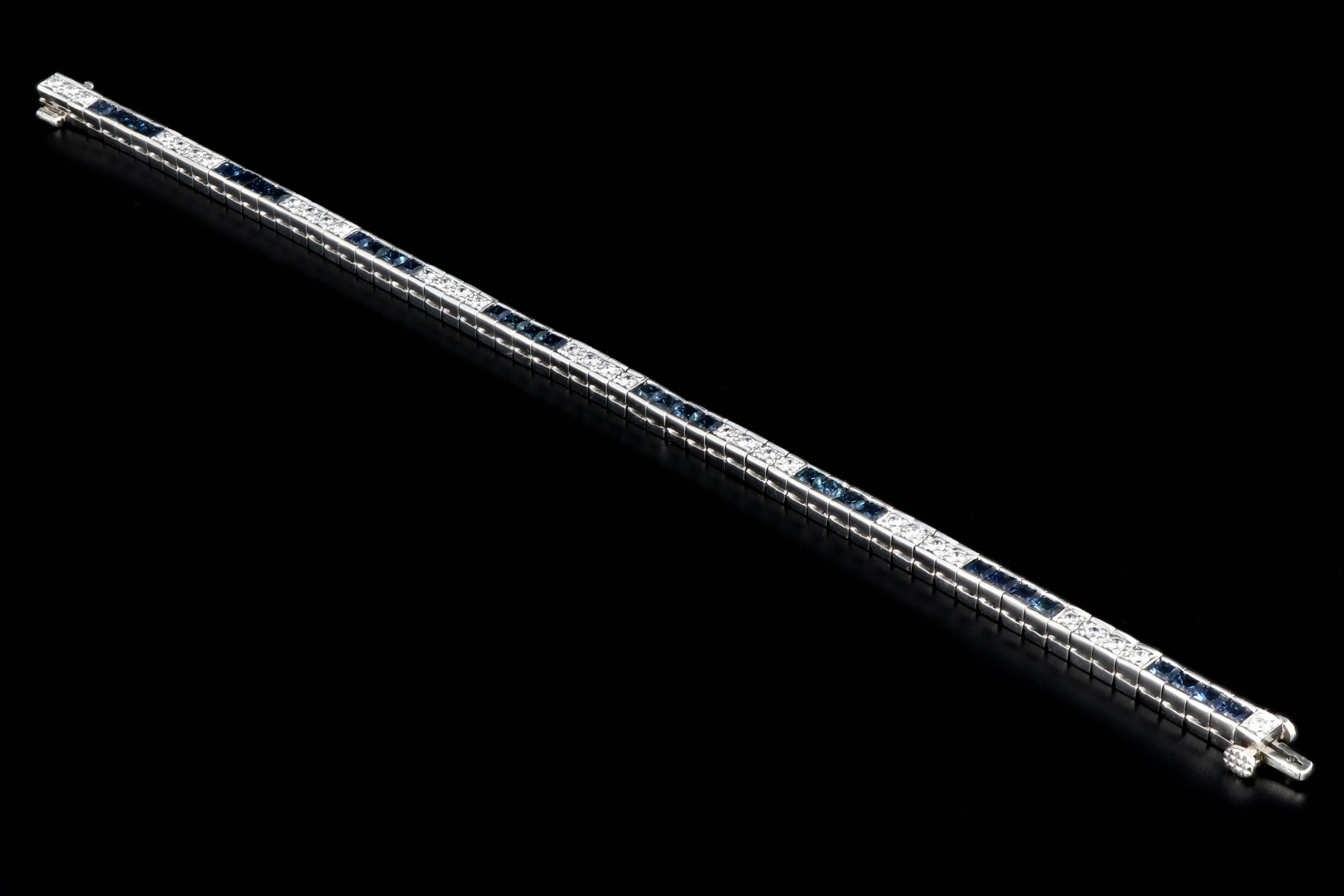 Modern Platinum 3 Carat Natural Sapphire and 1 Carat Diamond Tennis Bracelet