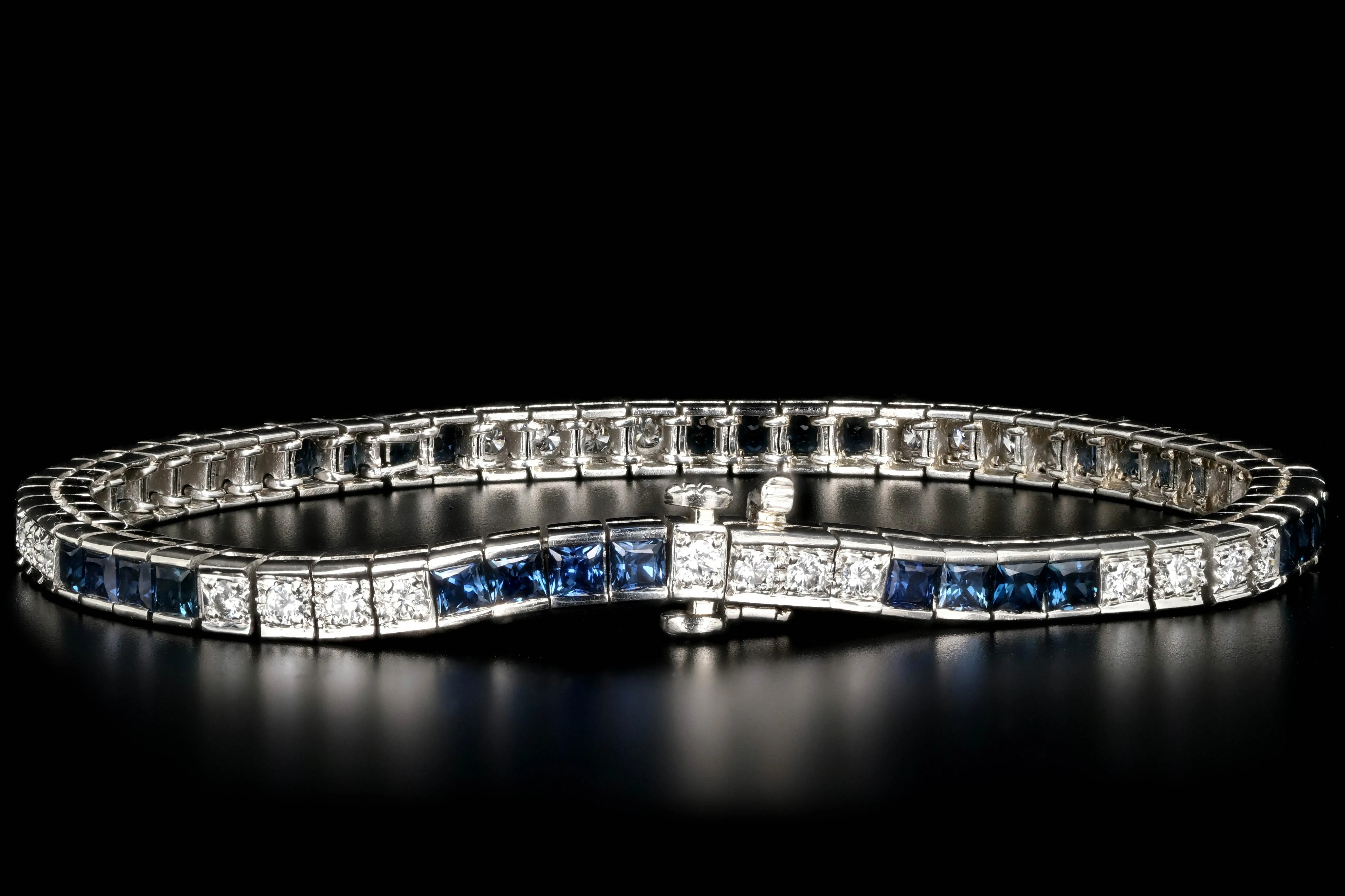 Modern Platinum 3 Carat Natural Sapphire and 1 Carat Diamond Tennis Bracelet