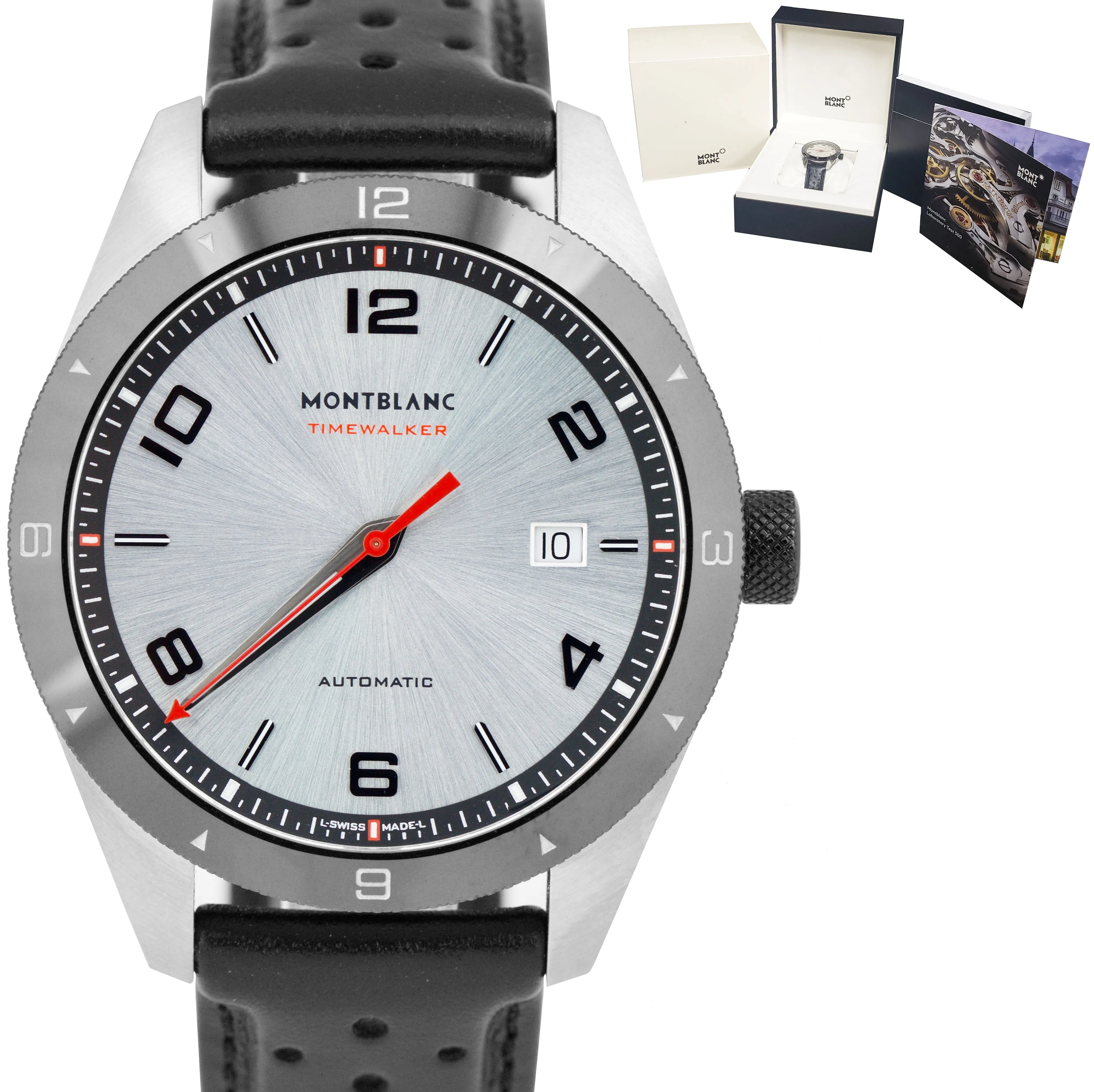 Montblanc Timewalker Automatic Stainless Steel 116058 Leather 41mm Silver Watch