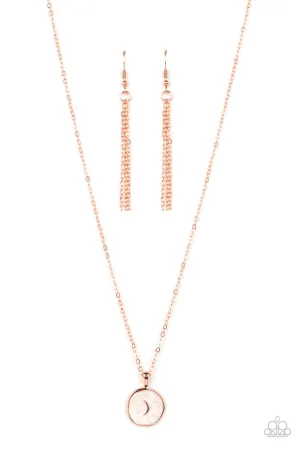 Moon Magic - Copper - White Lacquer Painted Disc Paparazzi Short Necklace