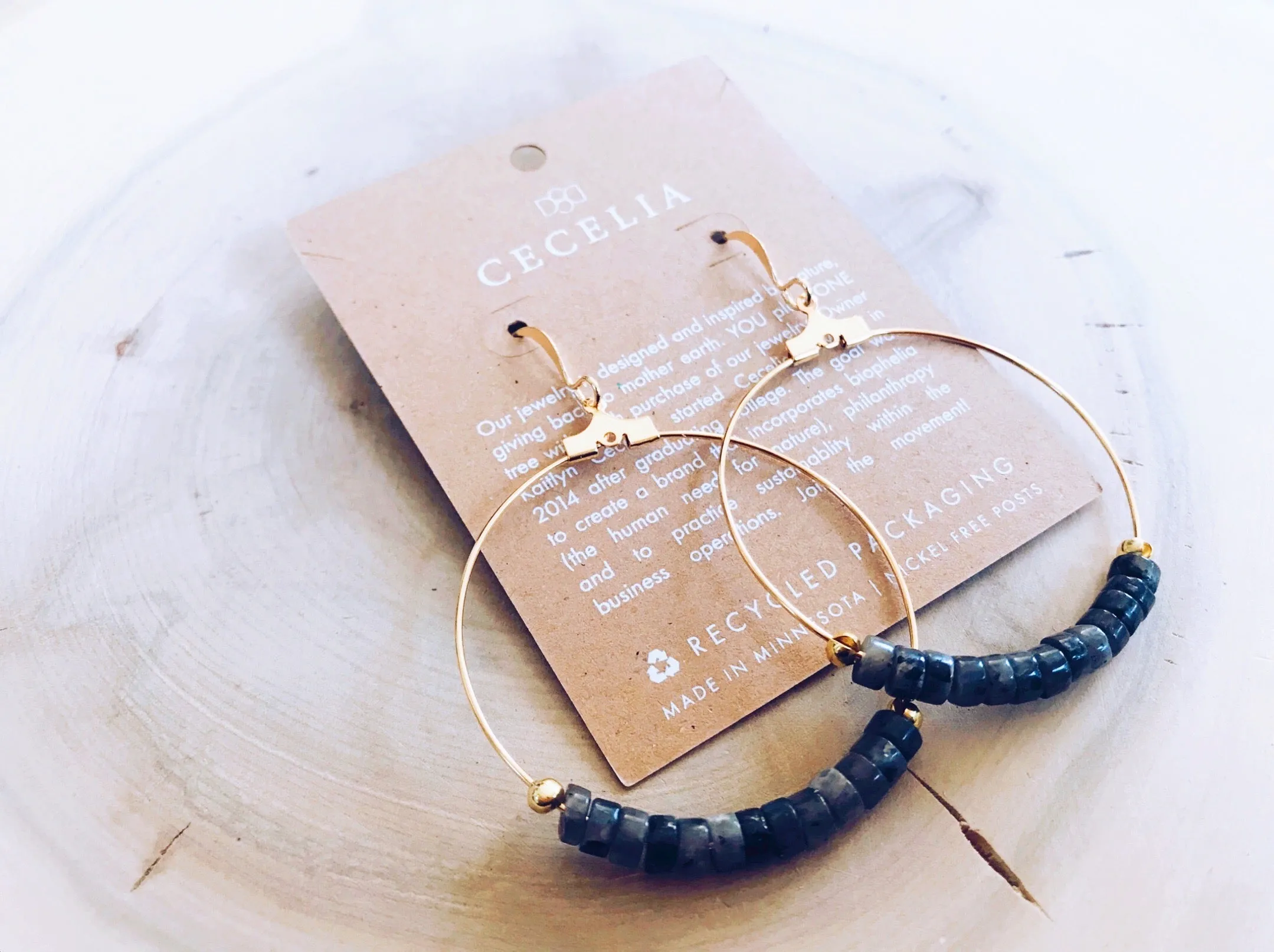 Moonlight Gemstone Gold Plated Hoop Earrings