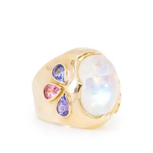 Moonstone 16.41 Carat with Tanzanite and Sapphires 14k Handcrafted Gemstone Ring
