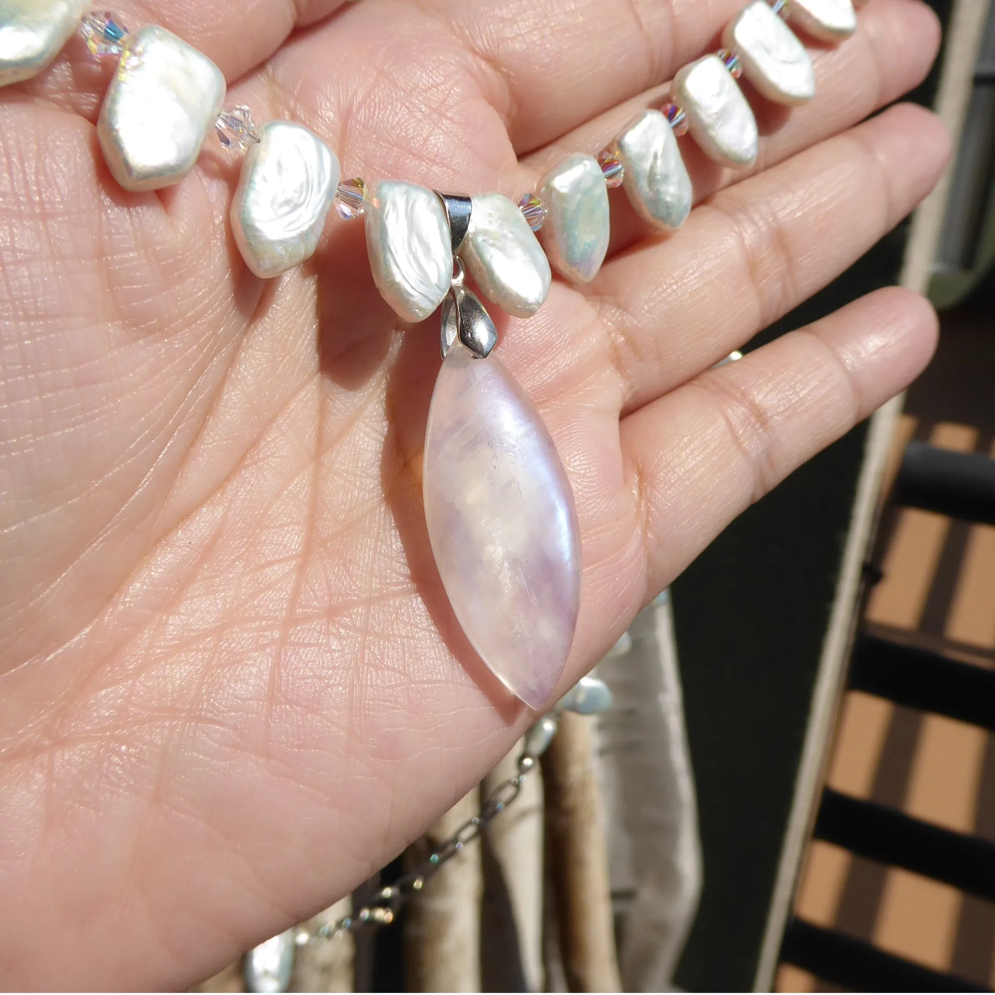 Moonstone pearl collar necklace
