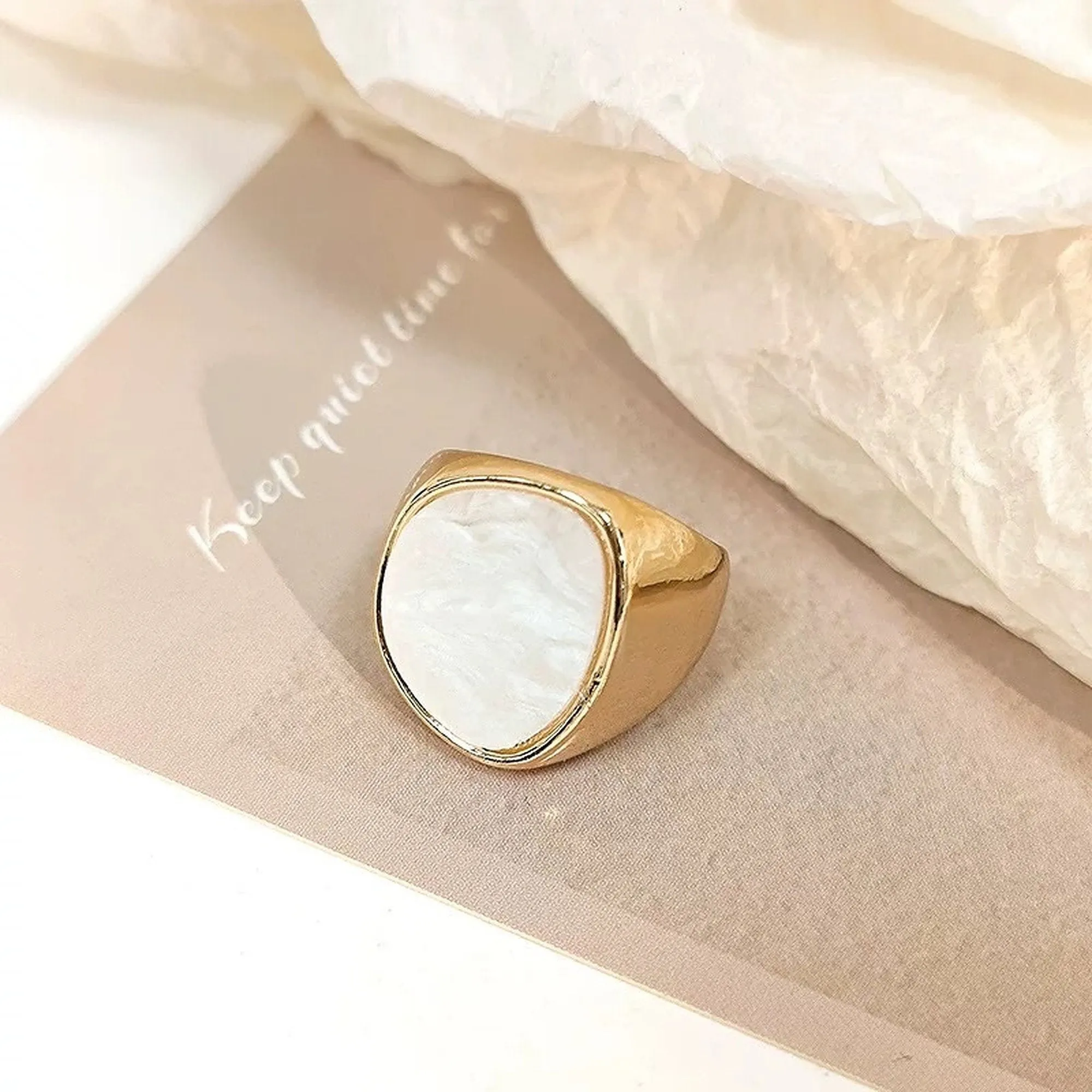 Mother of Pearl White Statement Signet ring