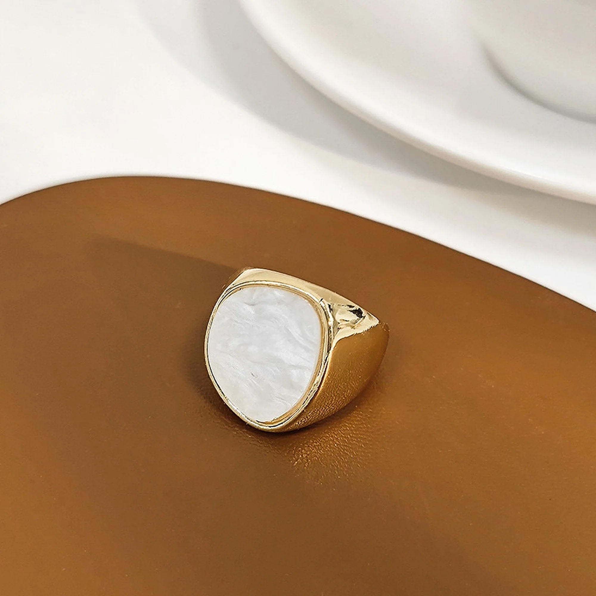 Mother of Pearl White Statement Signet ring