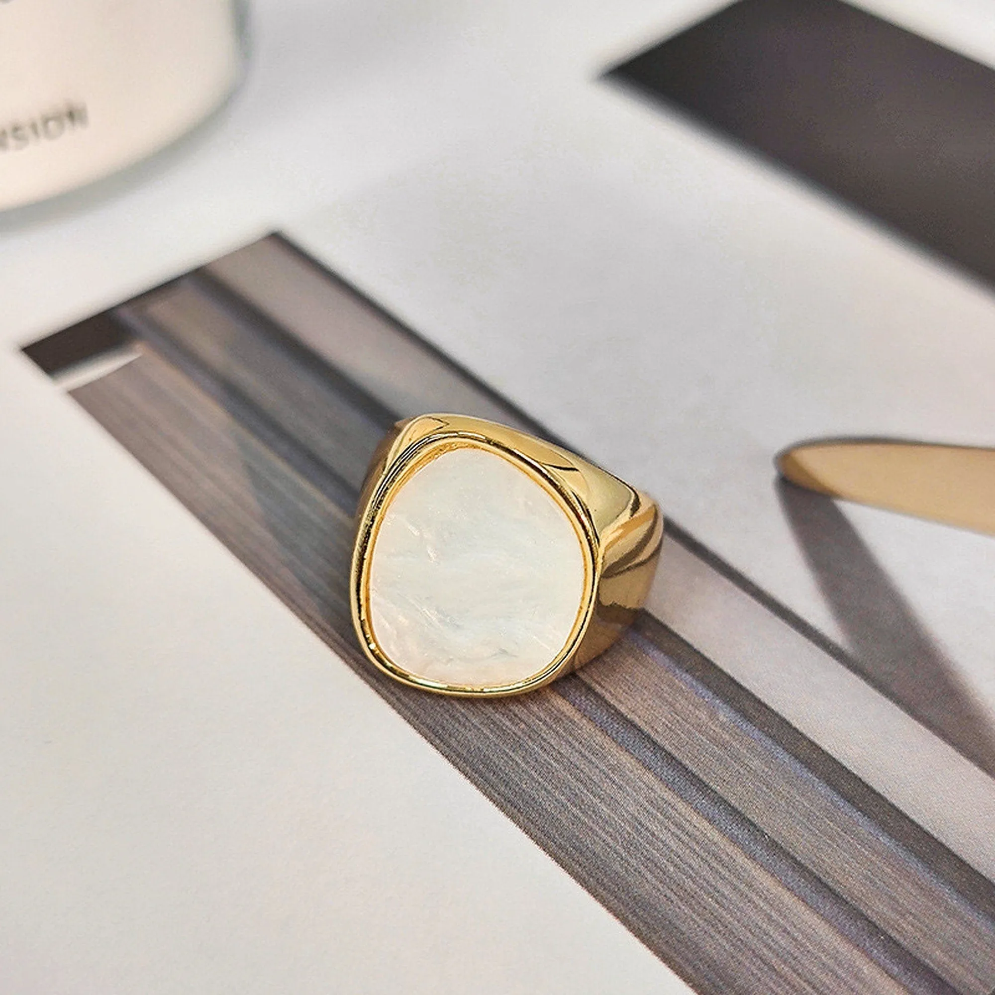 Mother of Pearl White Statement Signet ring