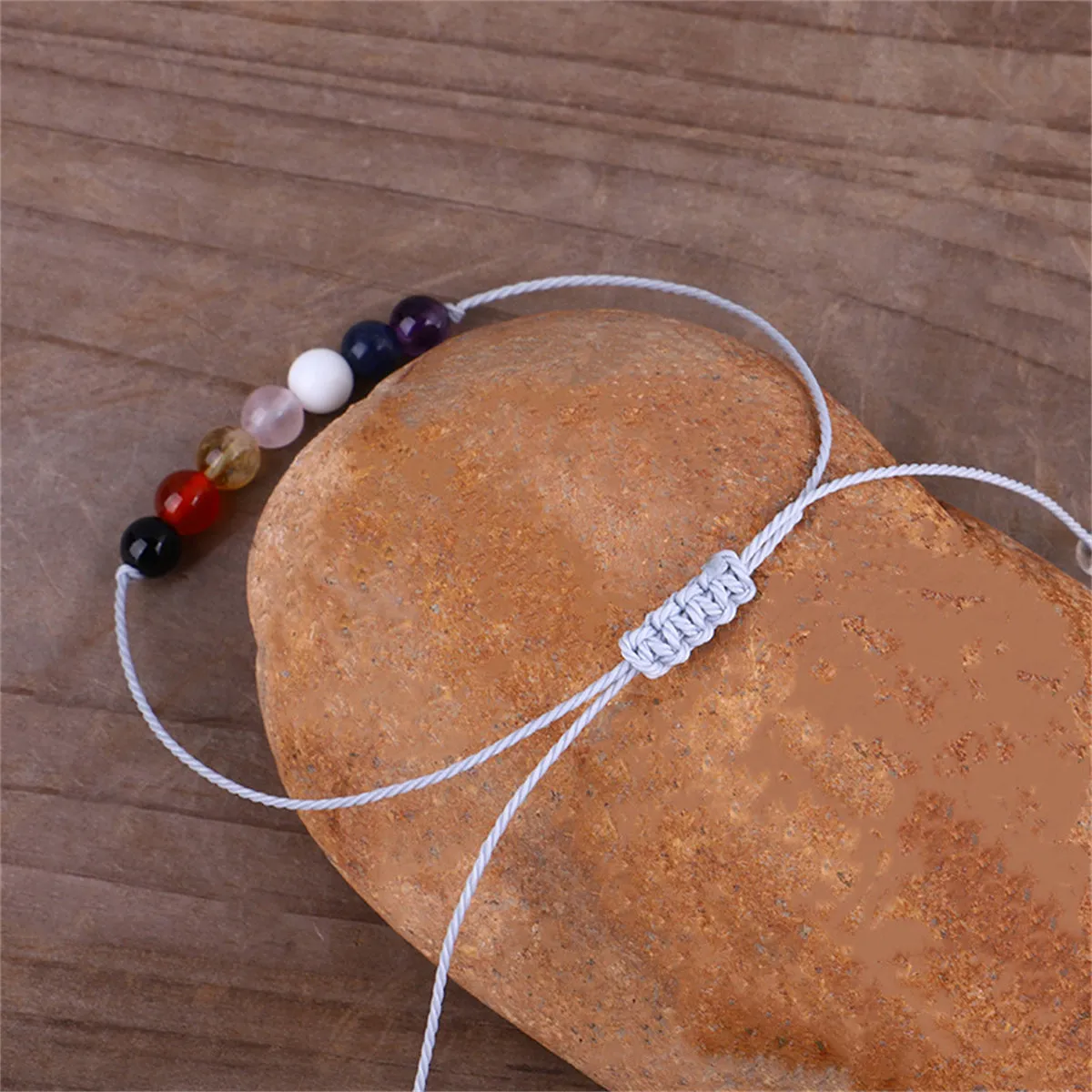 Multicolor Quartz & White Beaded Adjustable Bracelet