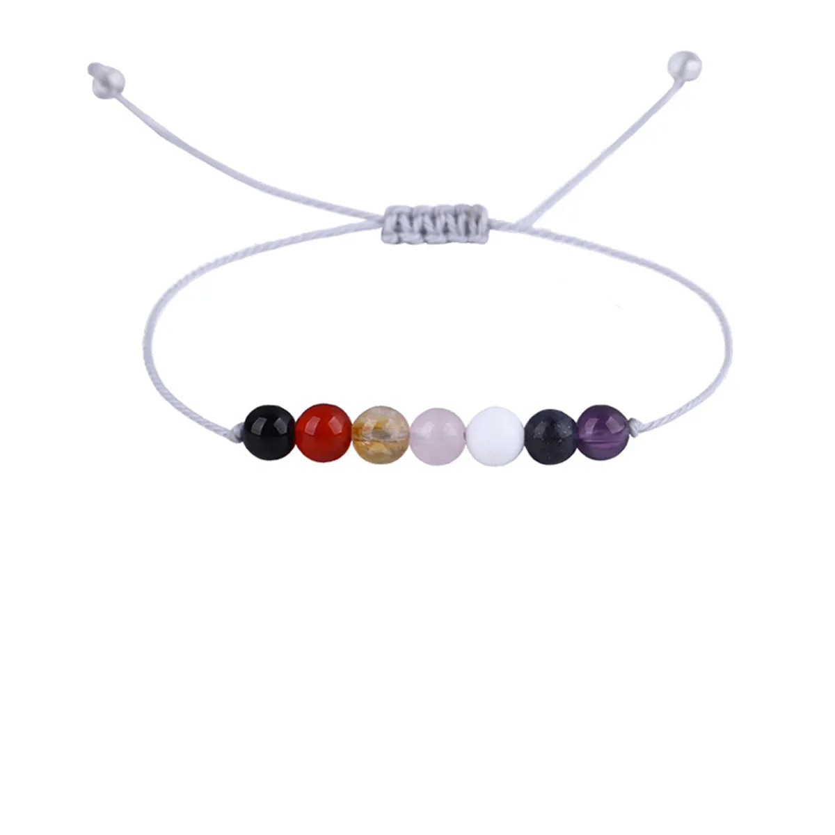 Multicolor Quartz & White Beaded Adjustable Bracelet