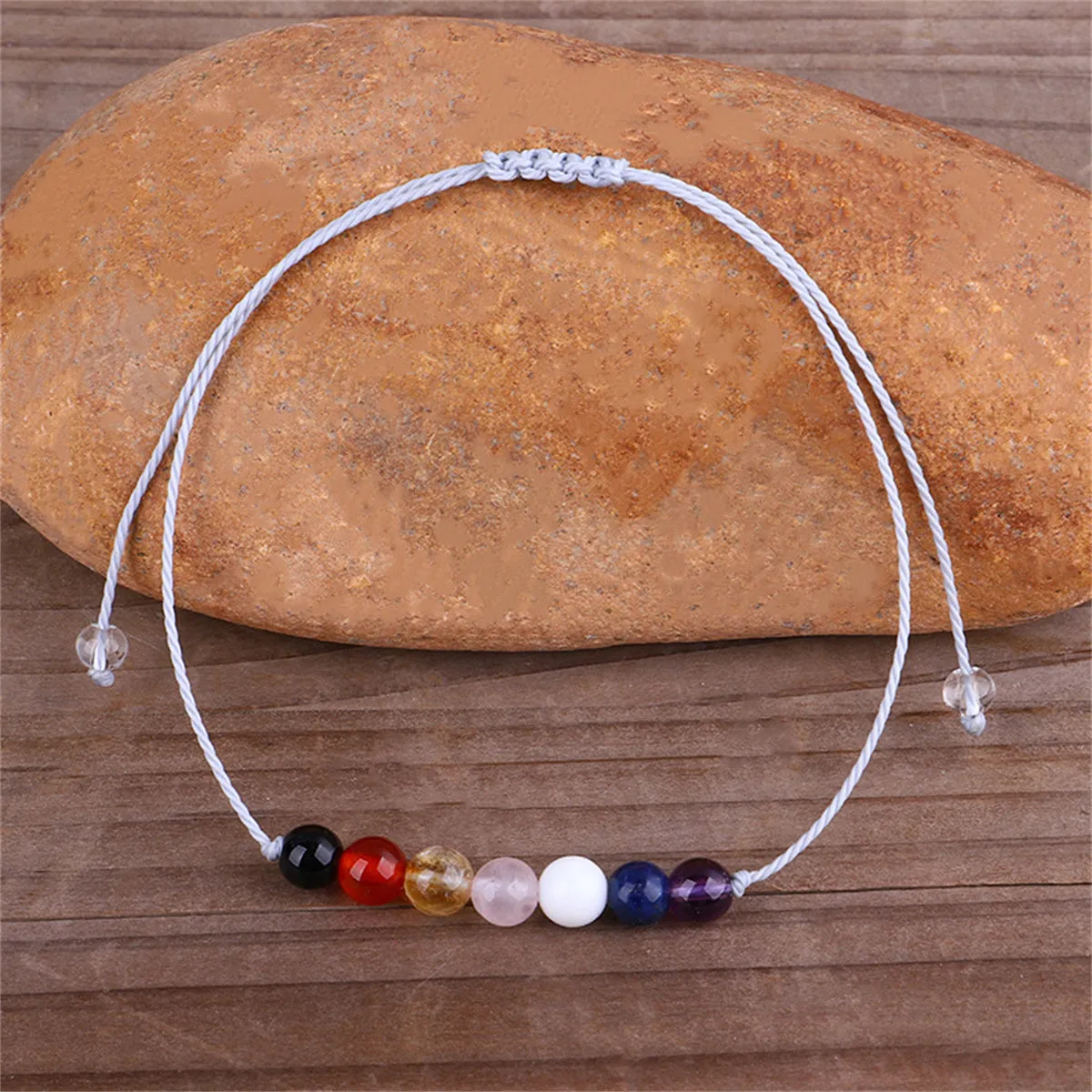 Multicolor Quartz & White Beaded Adjustable Bracelet