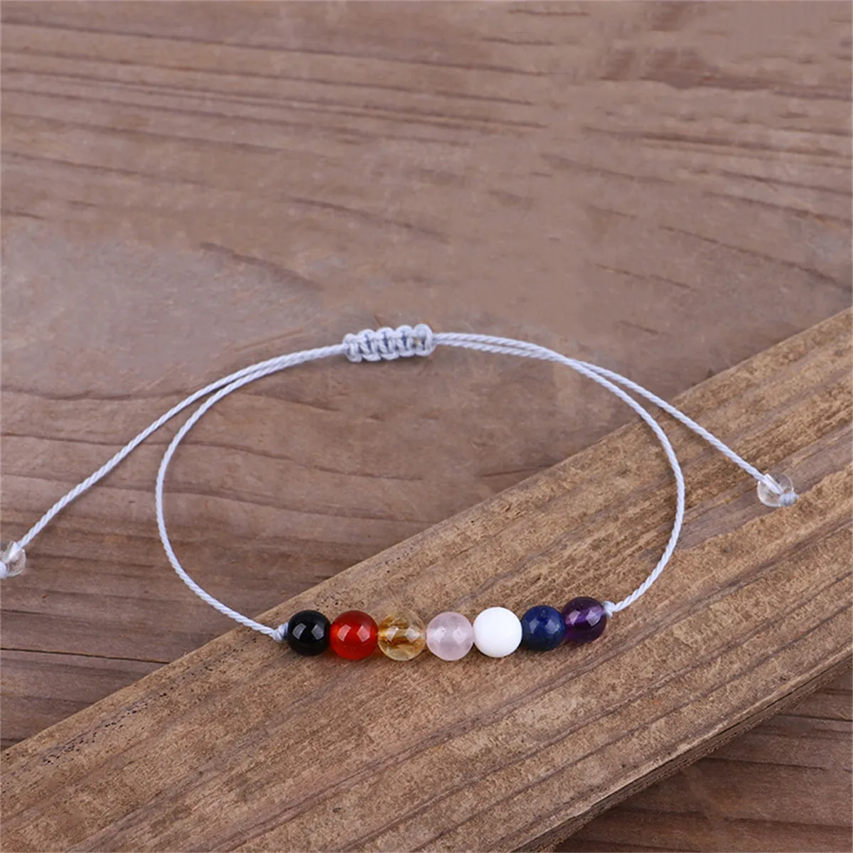 Multicolor Quartz & White Beaded Adjustable Bracelet
