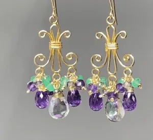 Mystic Topaz Chandelier Earrings in Gold Fill with Amethyst, Green Topaz
