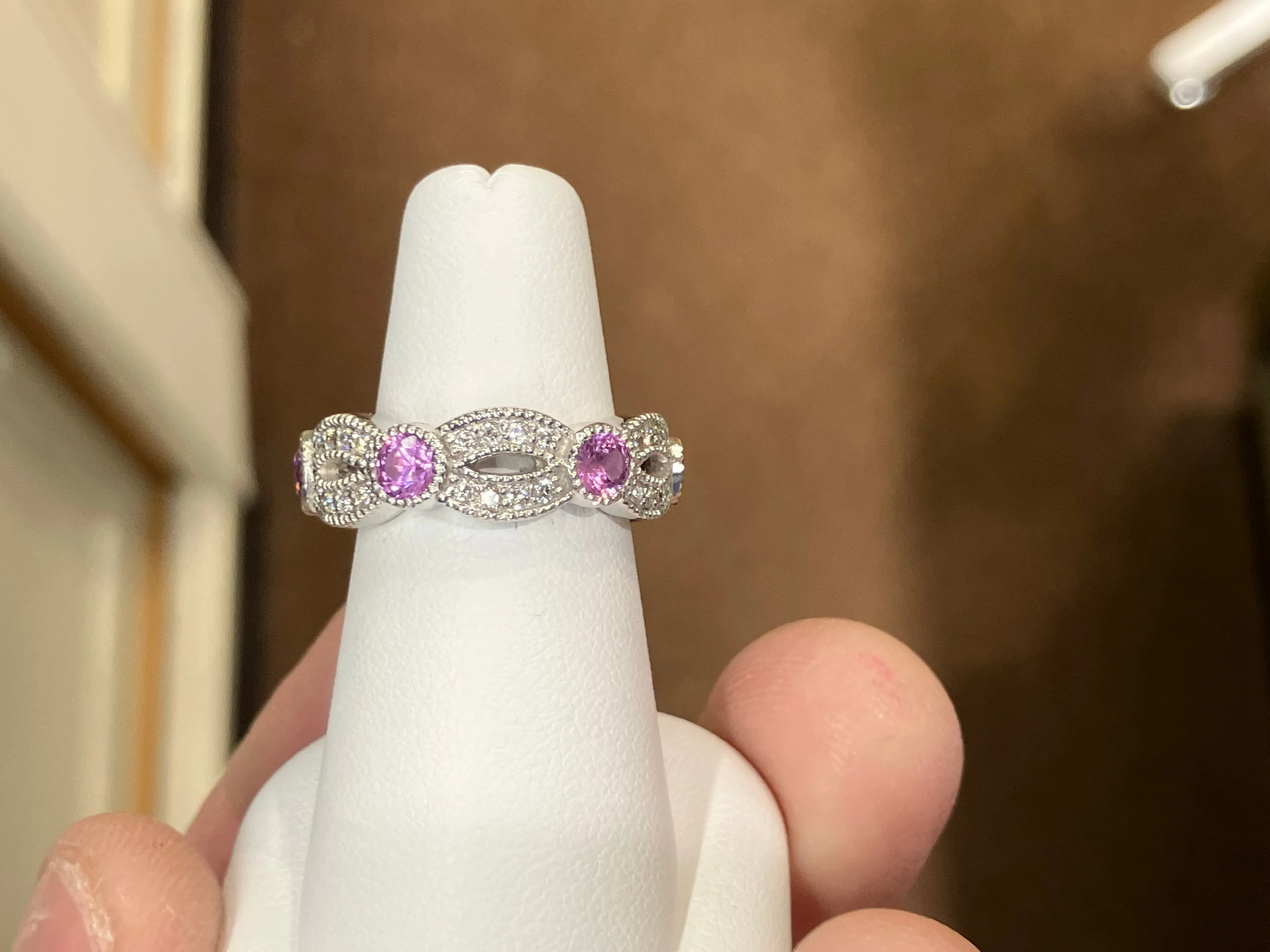 Natural Pink Sapphire And Diamond Eternity Band