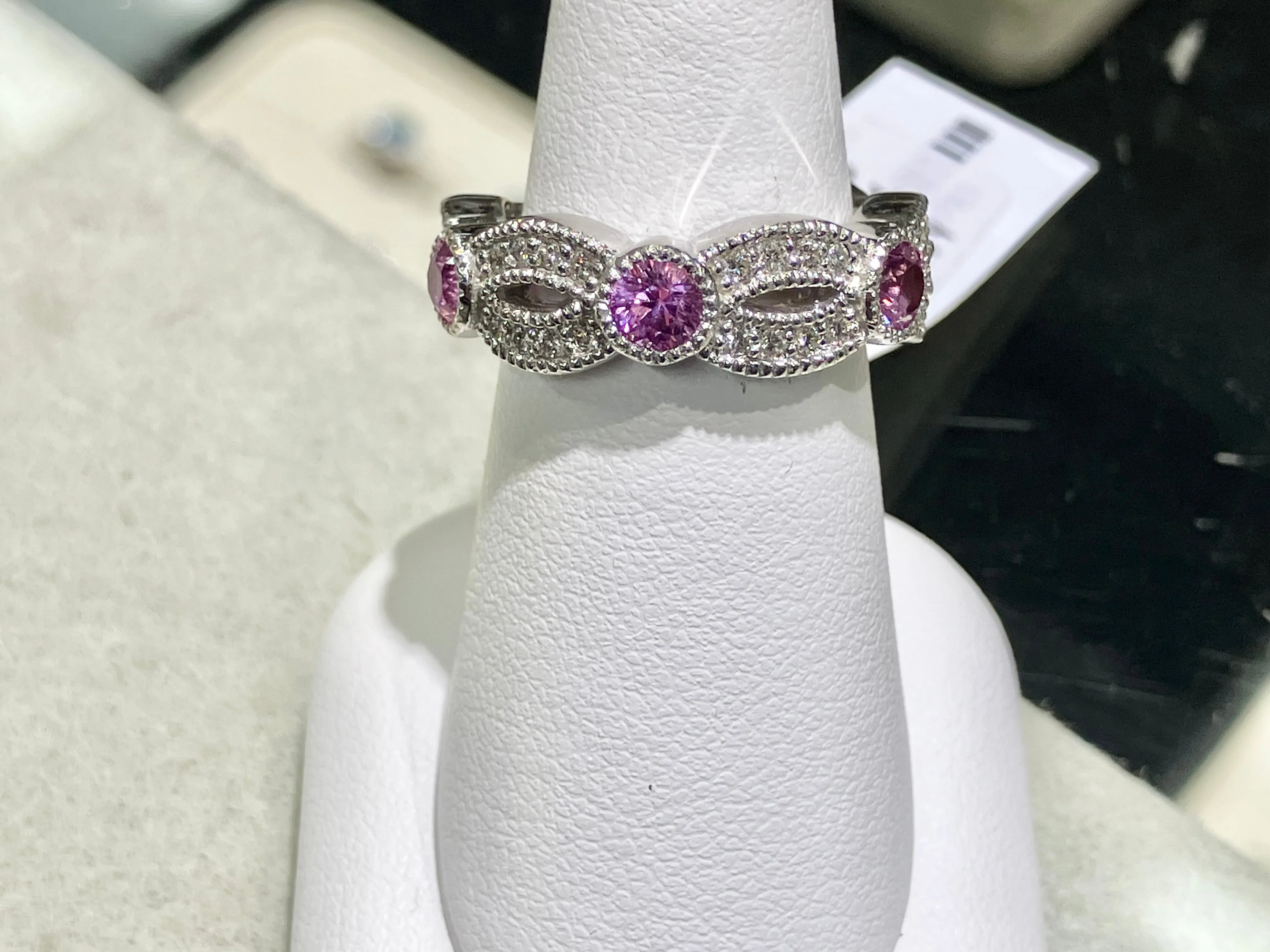 Natural Pink Sapphire And Diamond Eternity Band