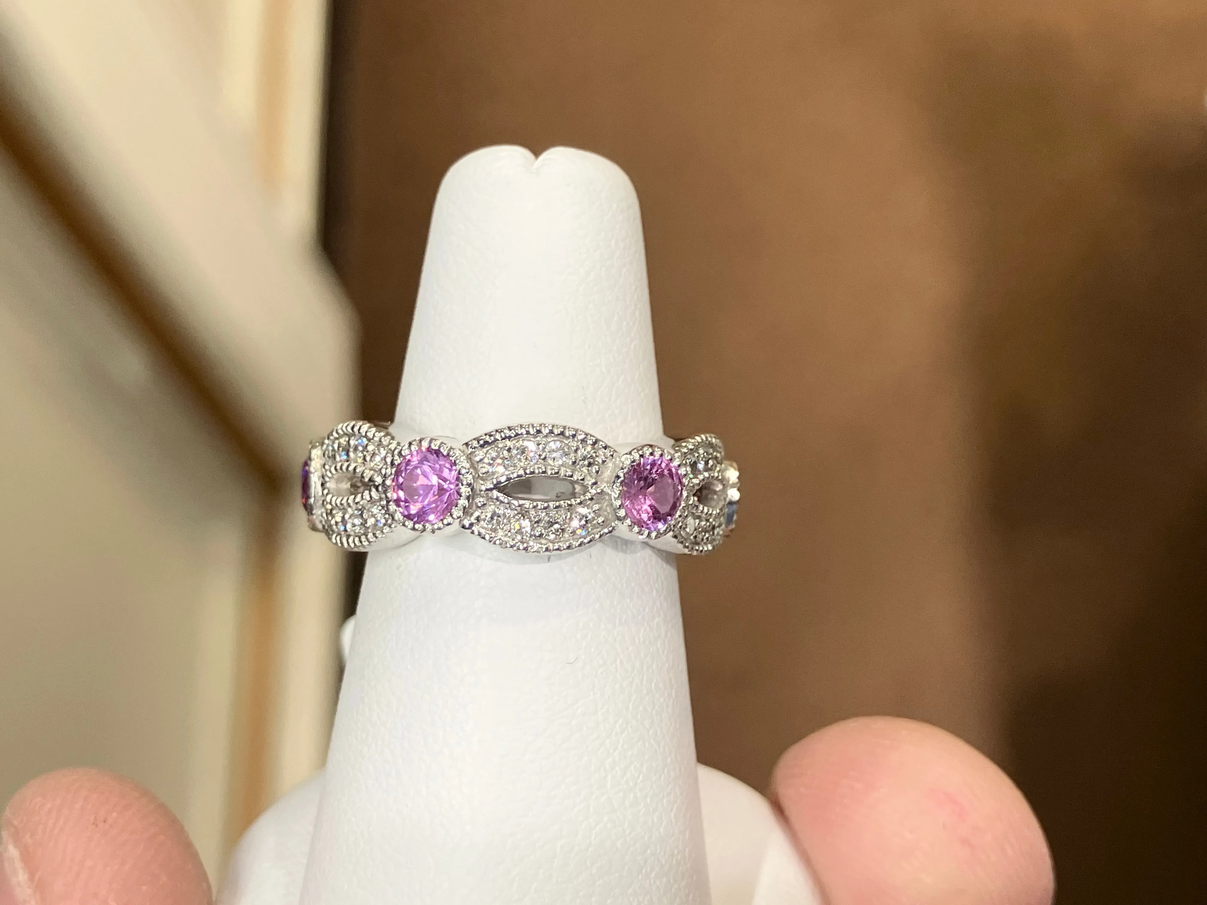Natural Pink Sapphire And Diamond Eternity Band