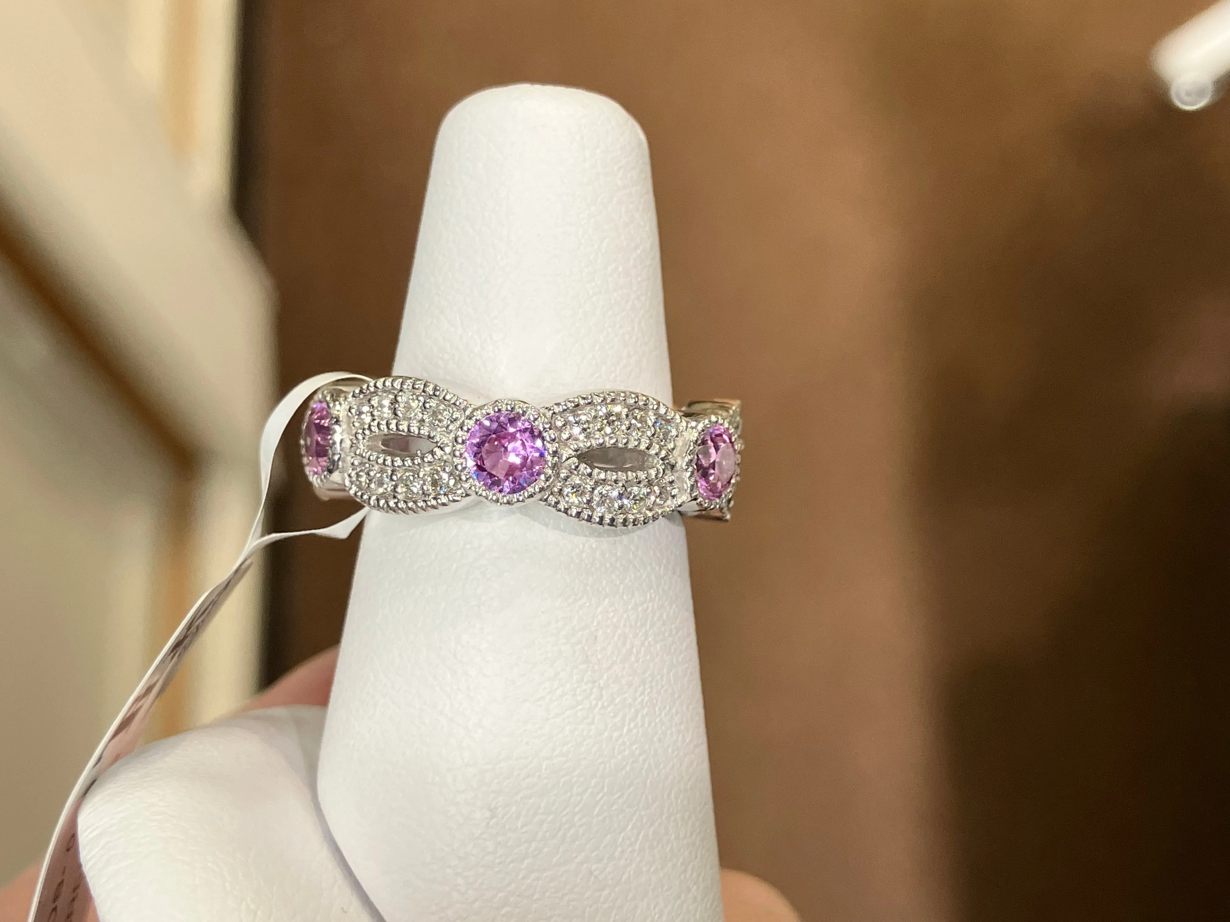 Natural Pink Sapphire And Diamond Eternity Band