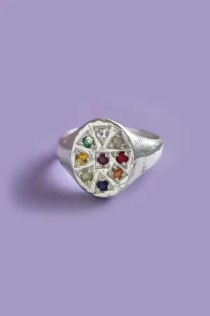 Navaratna Silver Signet Ring