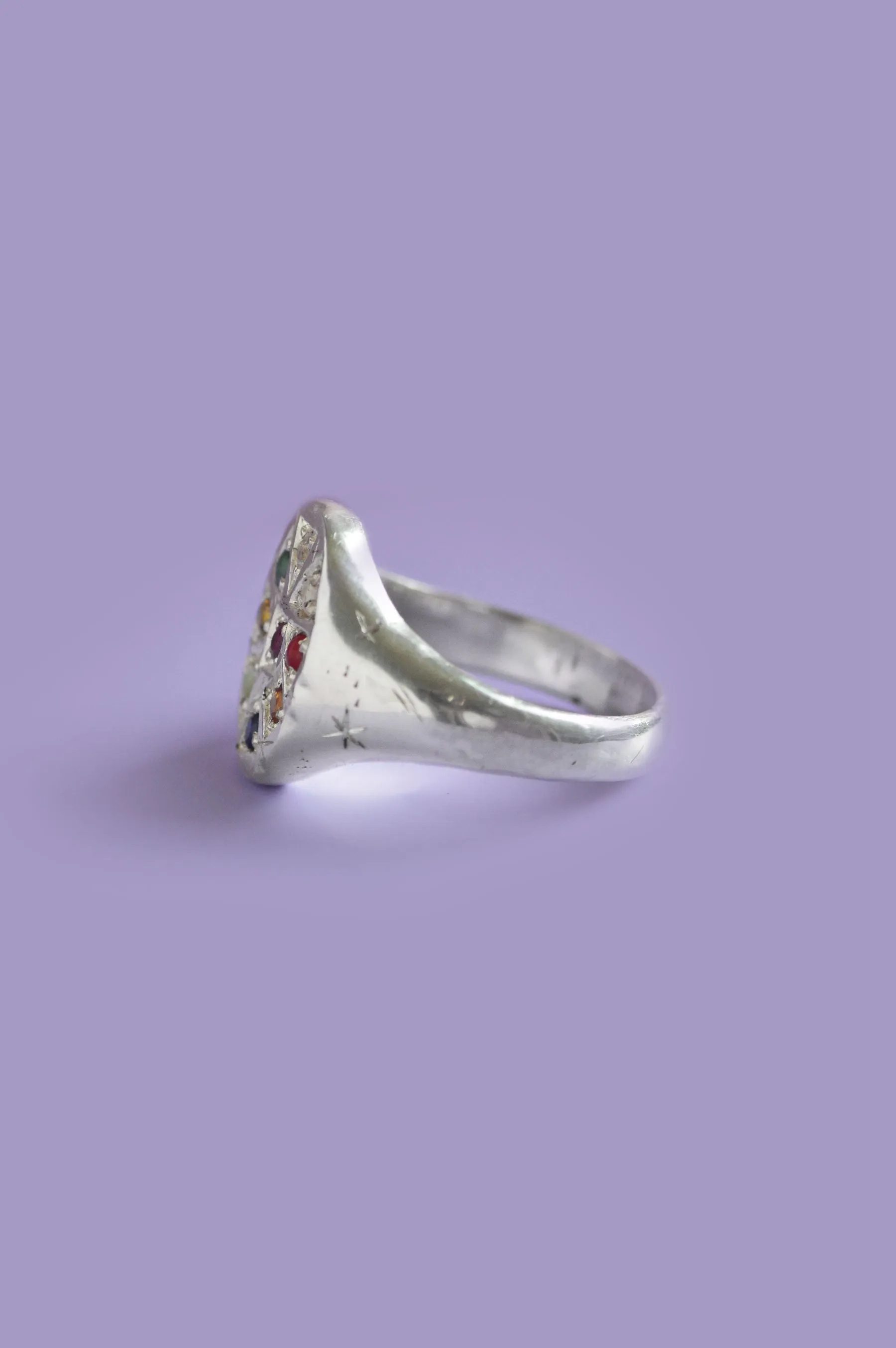 Navaratna Silver Signet Ring