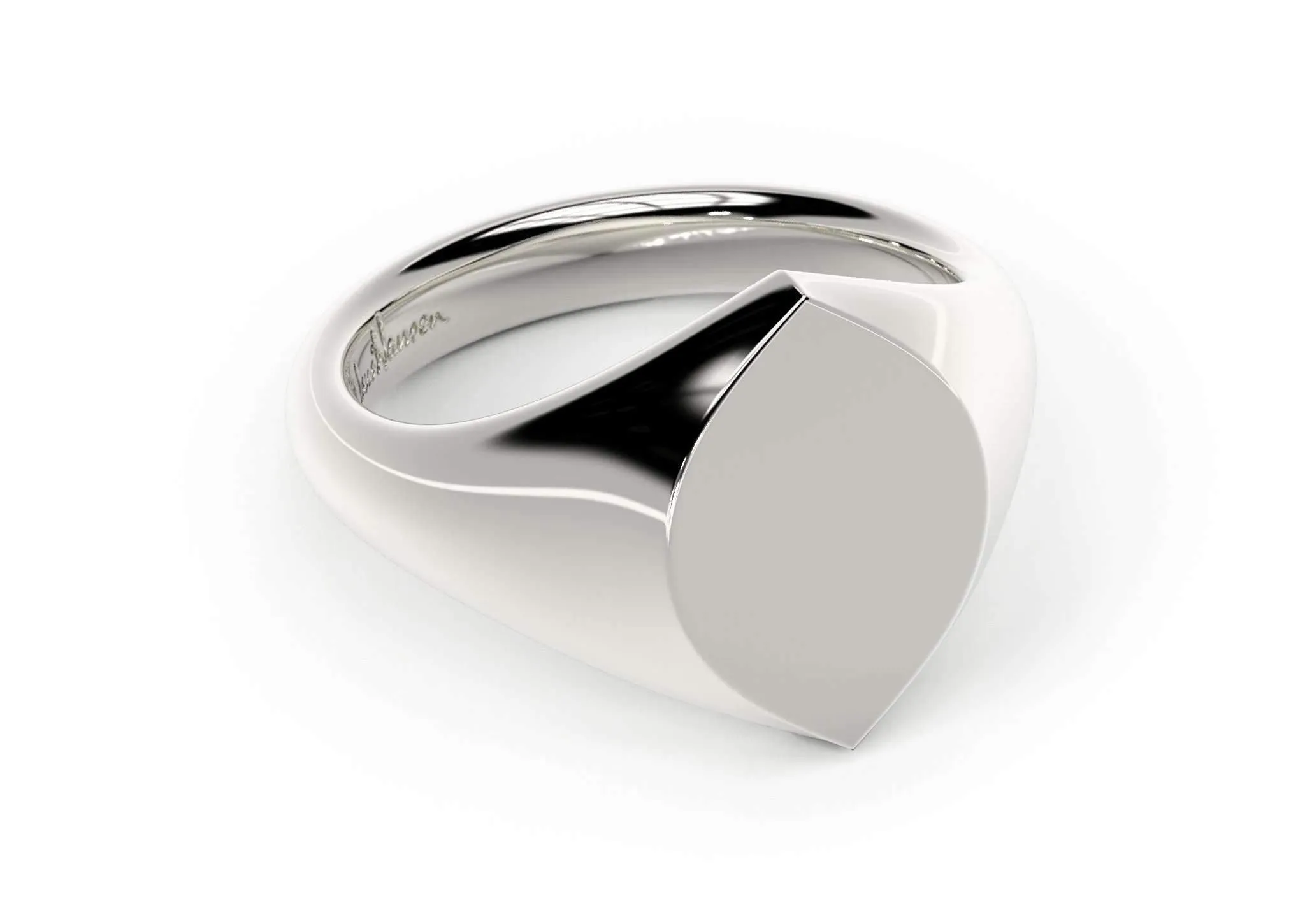 Navette Signet Ring, White Gold & Platinum