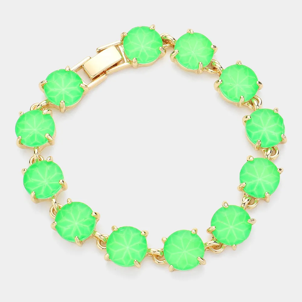 Neon Green Round Stone Link Pageant Bracelet | Evening Bracelet | 622787