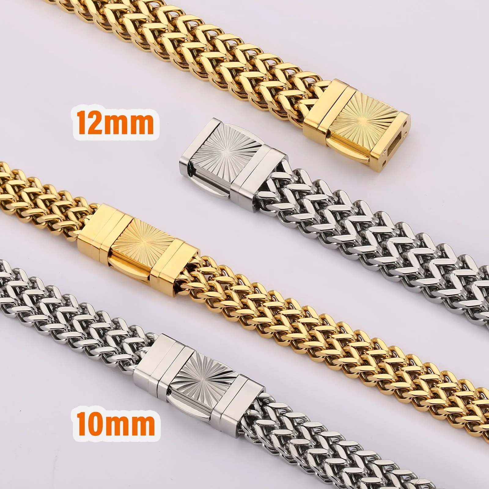 New 10mm 4-Sided Franco Bracelet with Embossed Clasp