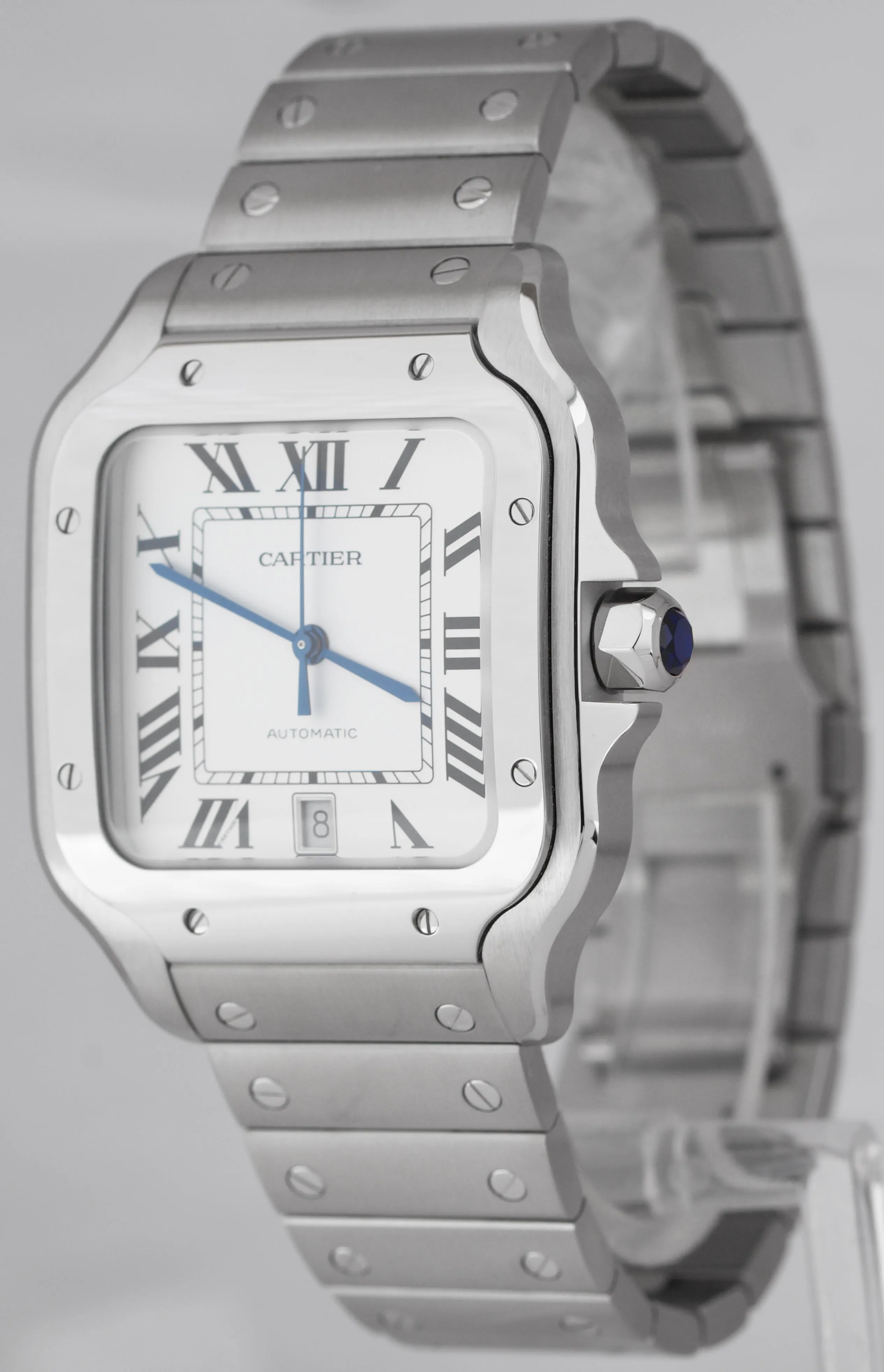NEW Stickered Cartier Santos 42mm Automatic Stainless White 4072 Watch WSSA0018