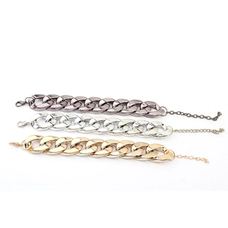 New Women Fashion Gold Silver Plated Cuff Charm Chain Bracelet Jewelry NW
