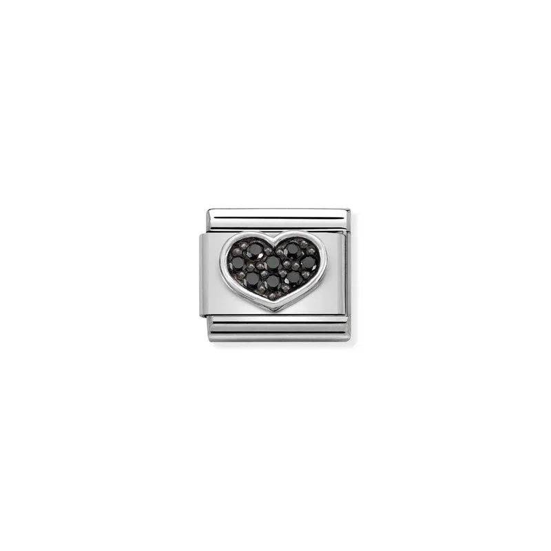 Nomination Composable Link Heart, Black Cubic Zirconia, Silver