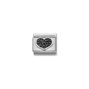 Nomination Composable Link Heart, Black Cubic Zirconia, Silver
