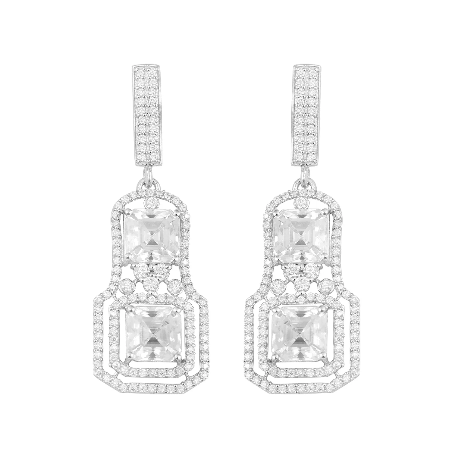 Octagon Shape Moissanite 925 Sterling Silver Chandelier Dangle Women Earrings