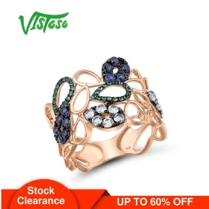 Original VISTOSO 9K 375 Rose Gold Hollow Ring For Lady lab Created Sapphire Emerald White Sapphire Glamorous Glittering  Fine Jewelry