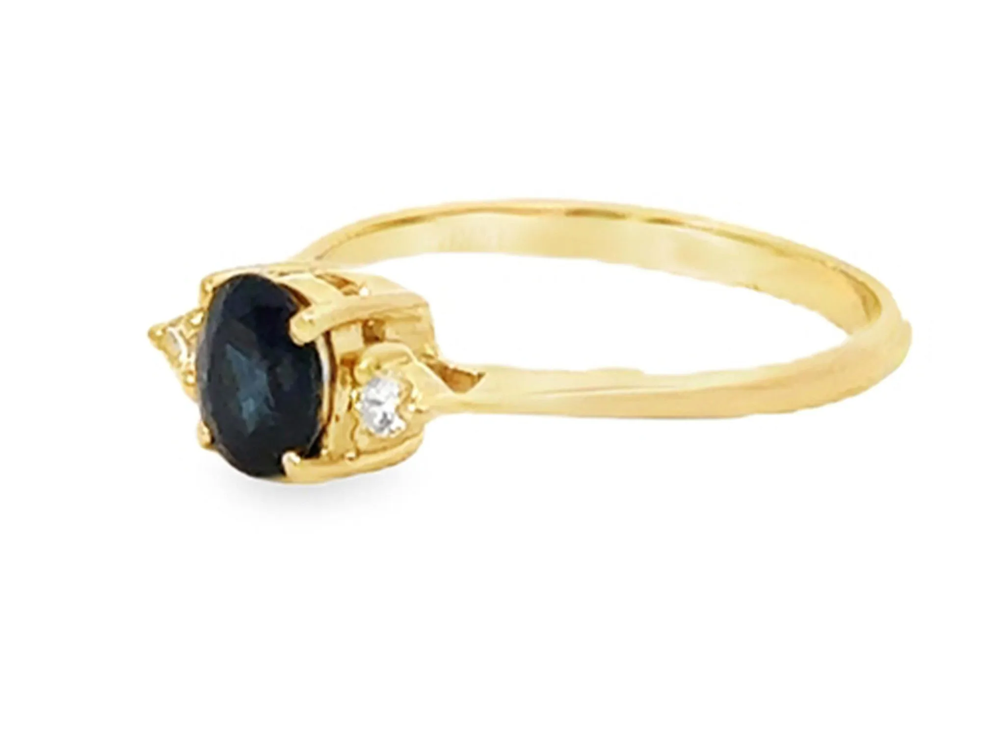 Oval Blue Sapphire 2 Diamond Ring 14k Yellow Gold