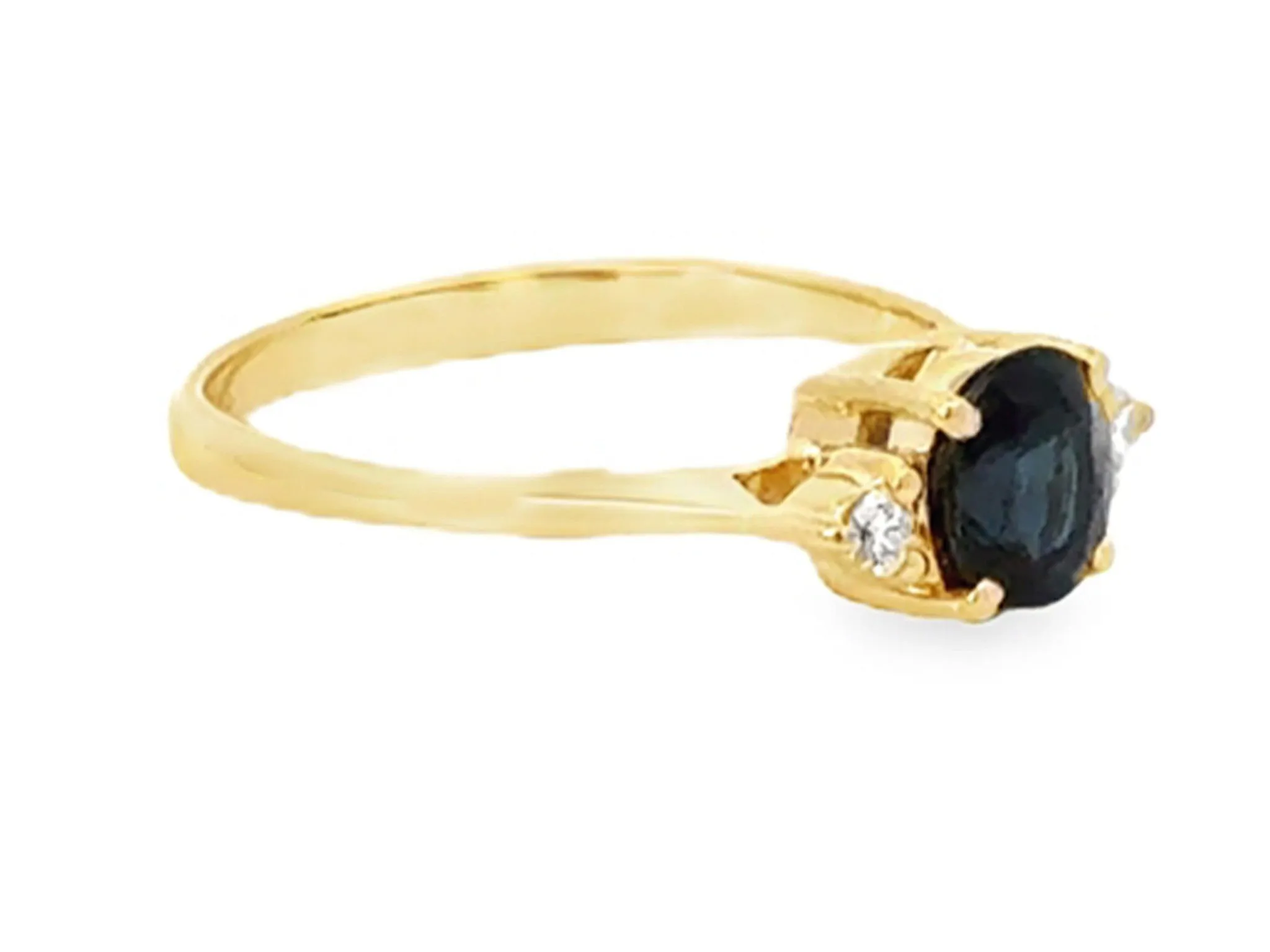 Oval Blue Sapphire 2 Diamond Ring 14k Yellow Gold