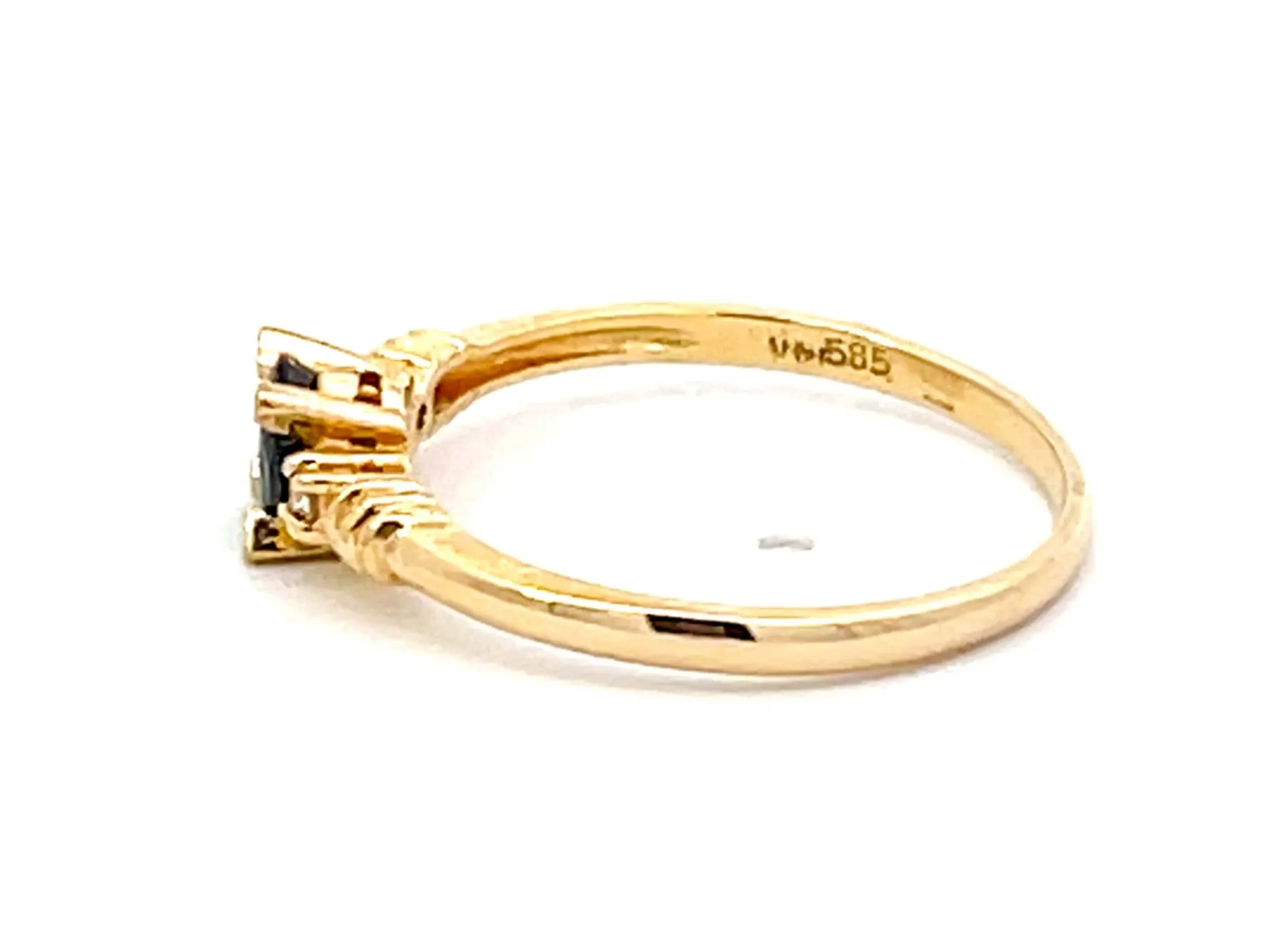 Oval Blue Sapphire and Diamond Stackable Ring in 14k Yellow Gold