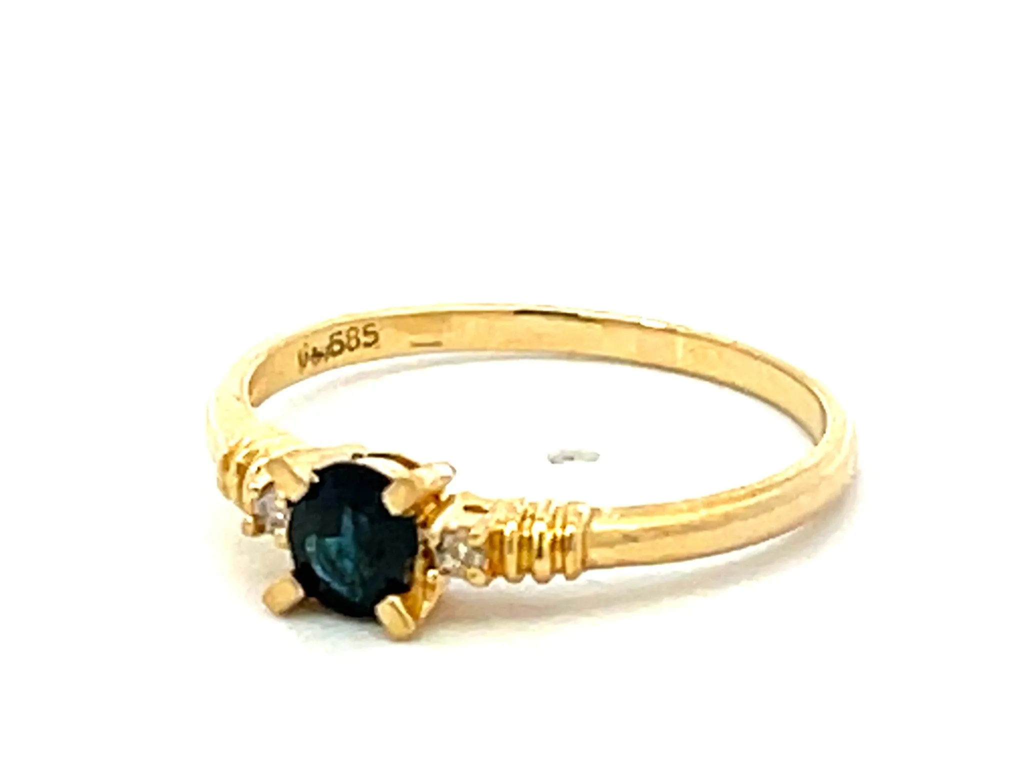 Oval Blue Sapphire and Diamond Stackable Ring in 14k Yellow Gold