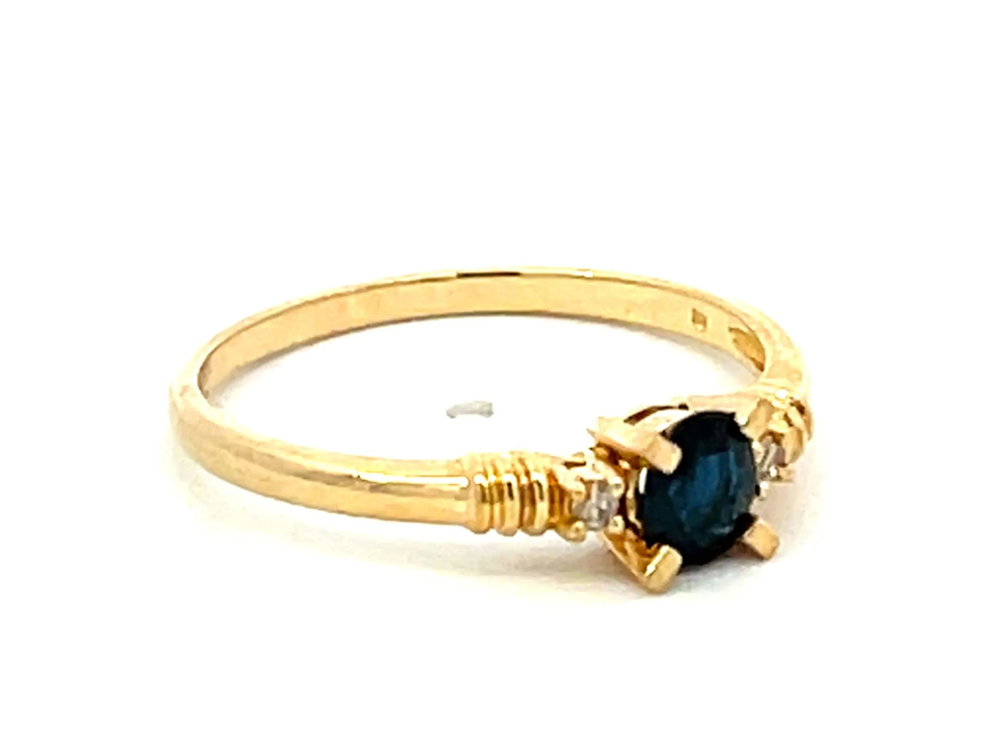 Oval Blue Sapphire and Diamond Stackable Ring in 14k Yellow Gold