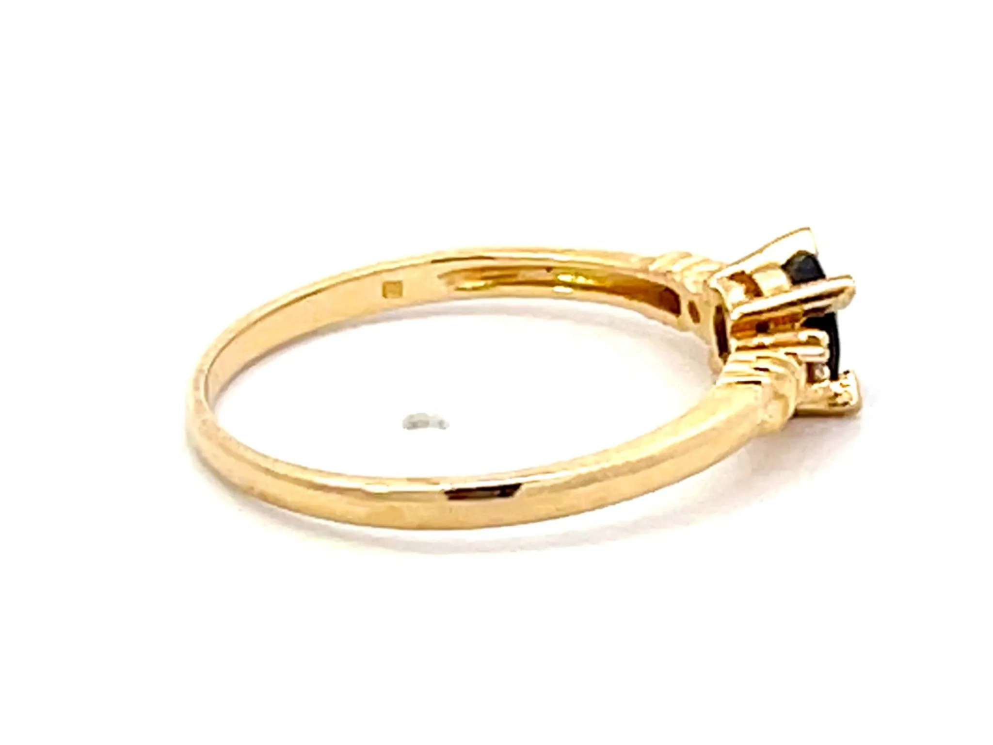Oval Blue Sapphire and Diamond Stackable Ring in 14k Yellow Gold
