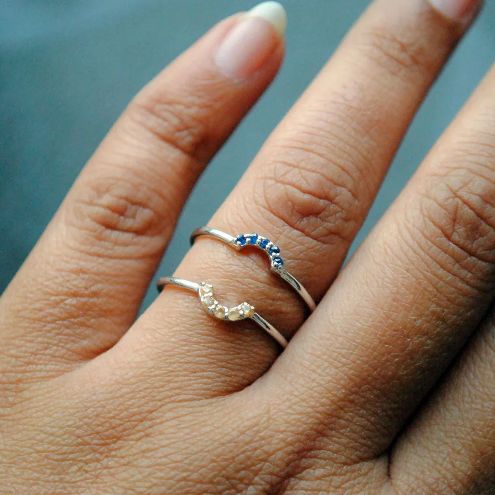 Oval Diamond Ring with Blue Sapphire and Garnet Stack Bands
