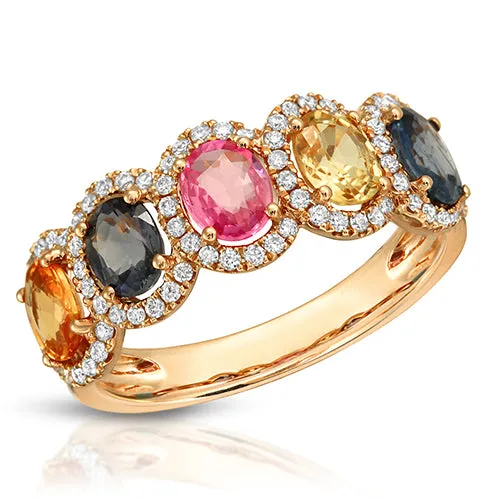 Oval Multicolor Sapphire Ring in 14k Rose Gold