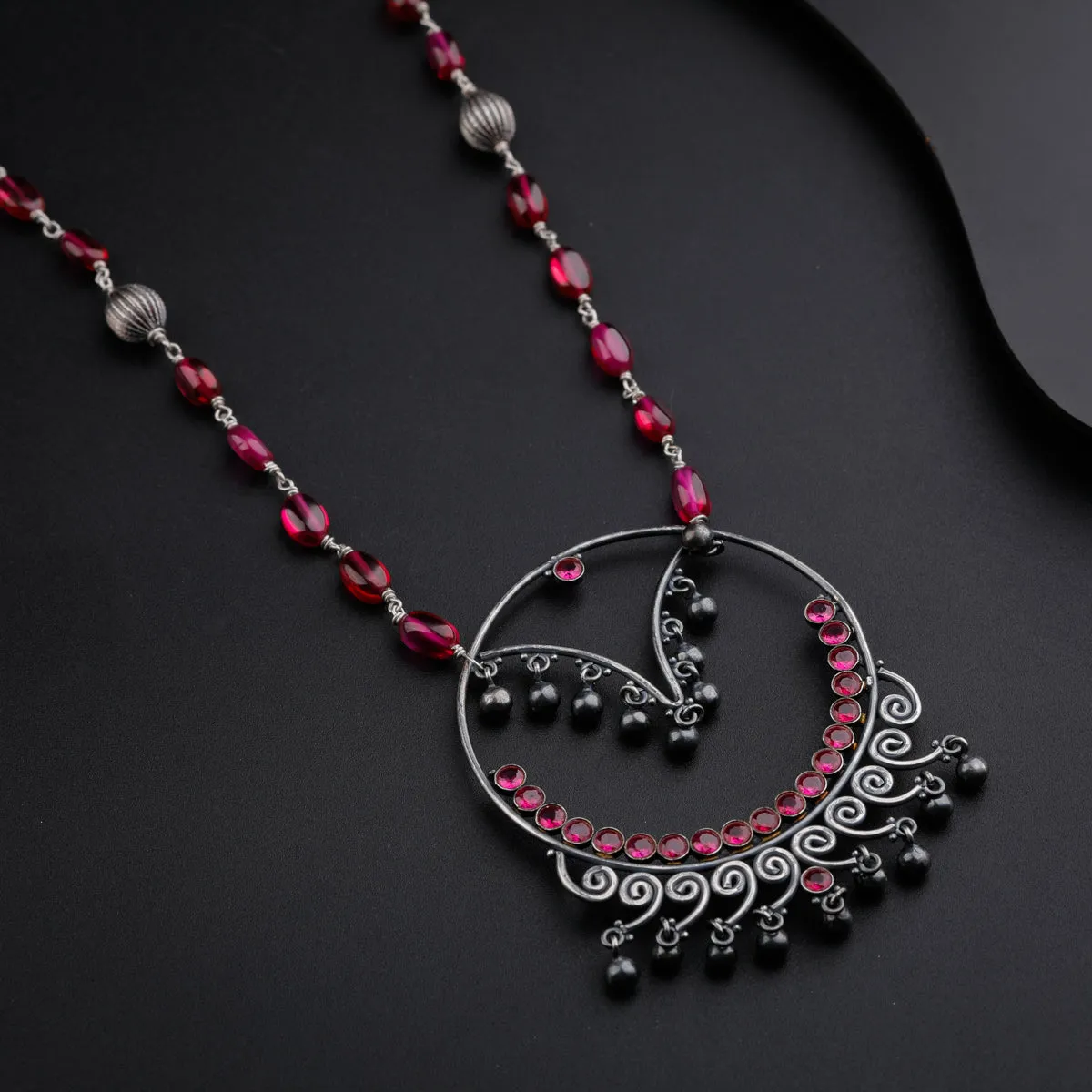 Oxidized Filigree Pendant Necklace with Ruby