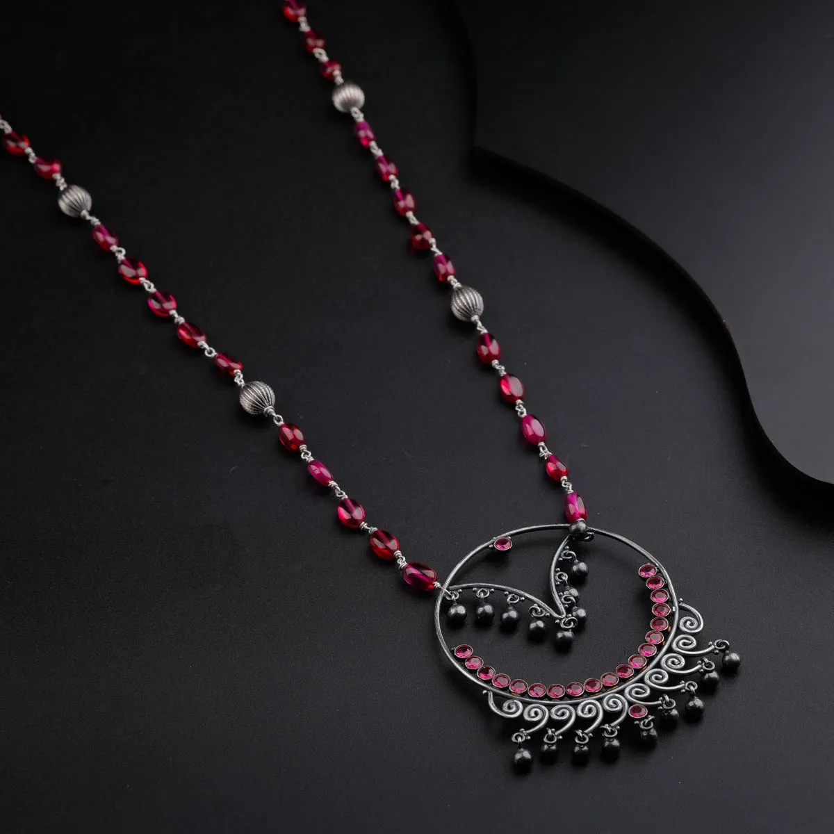 Oxidized Filigree Pendant Necklace with Ruby